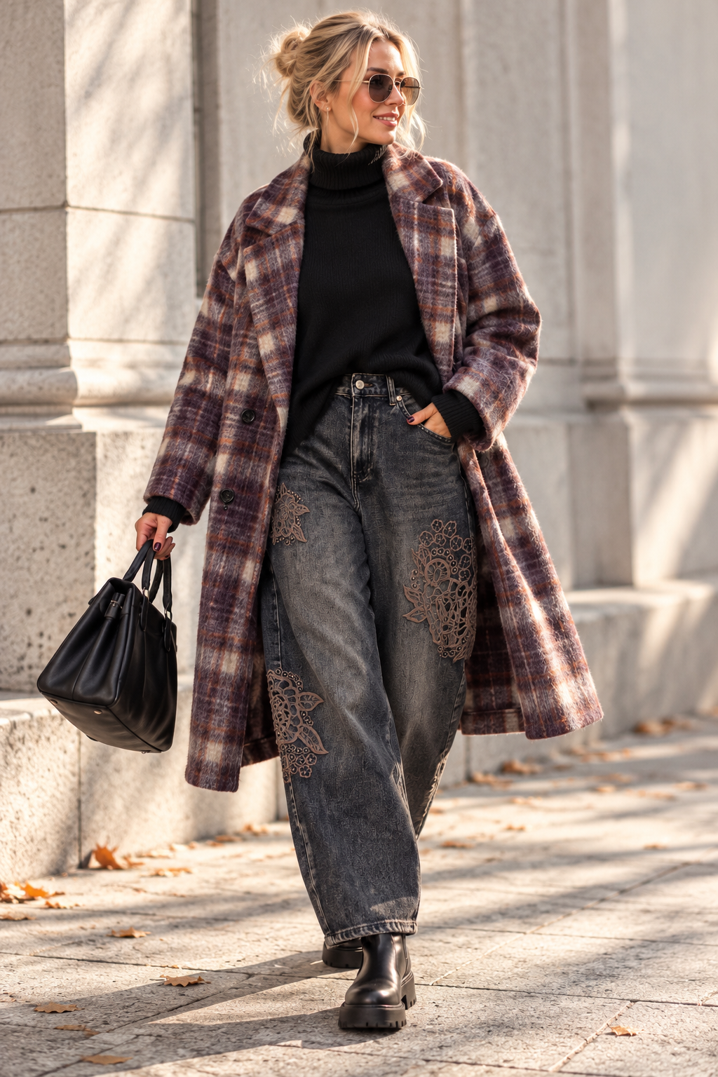 Oversize Karomantel MA0184 im kuscheligen Woll-Look  Made in Italy Gr 34-42
