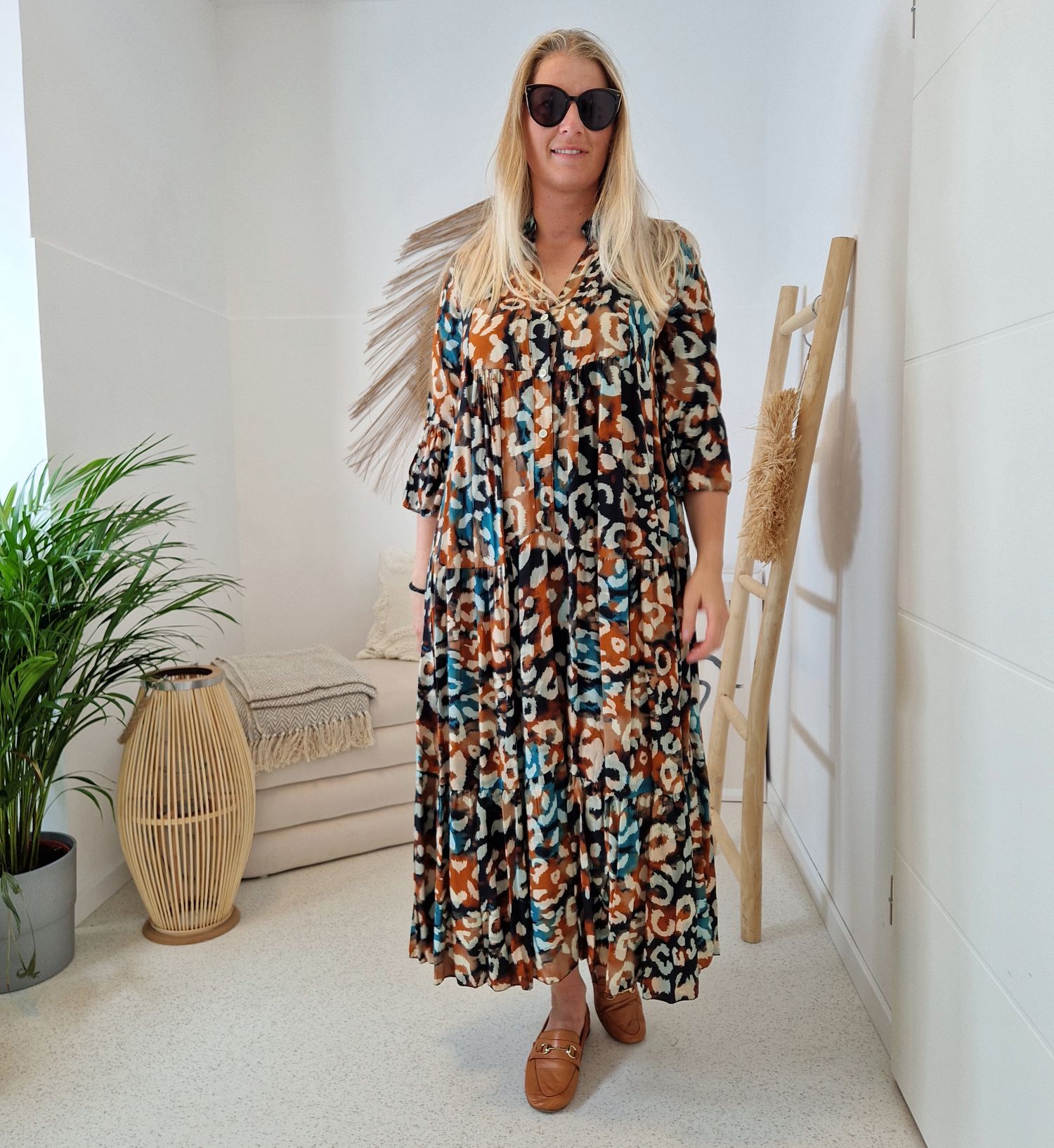 MAXI TUNIKA DRESS SAFARI PETROL 34-42 Made in Italy langes Kleid Hängerchen Tunikakleid MAXI TUNIKA DRESS SAFARI PETROL 34-42 Made in Italy langes Kleid Hängerchen Tunikakleid
