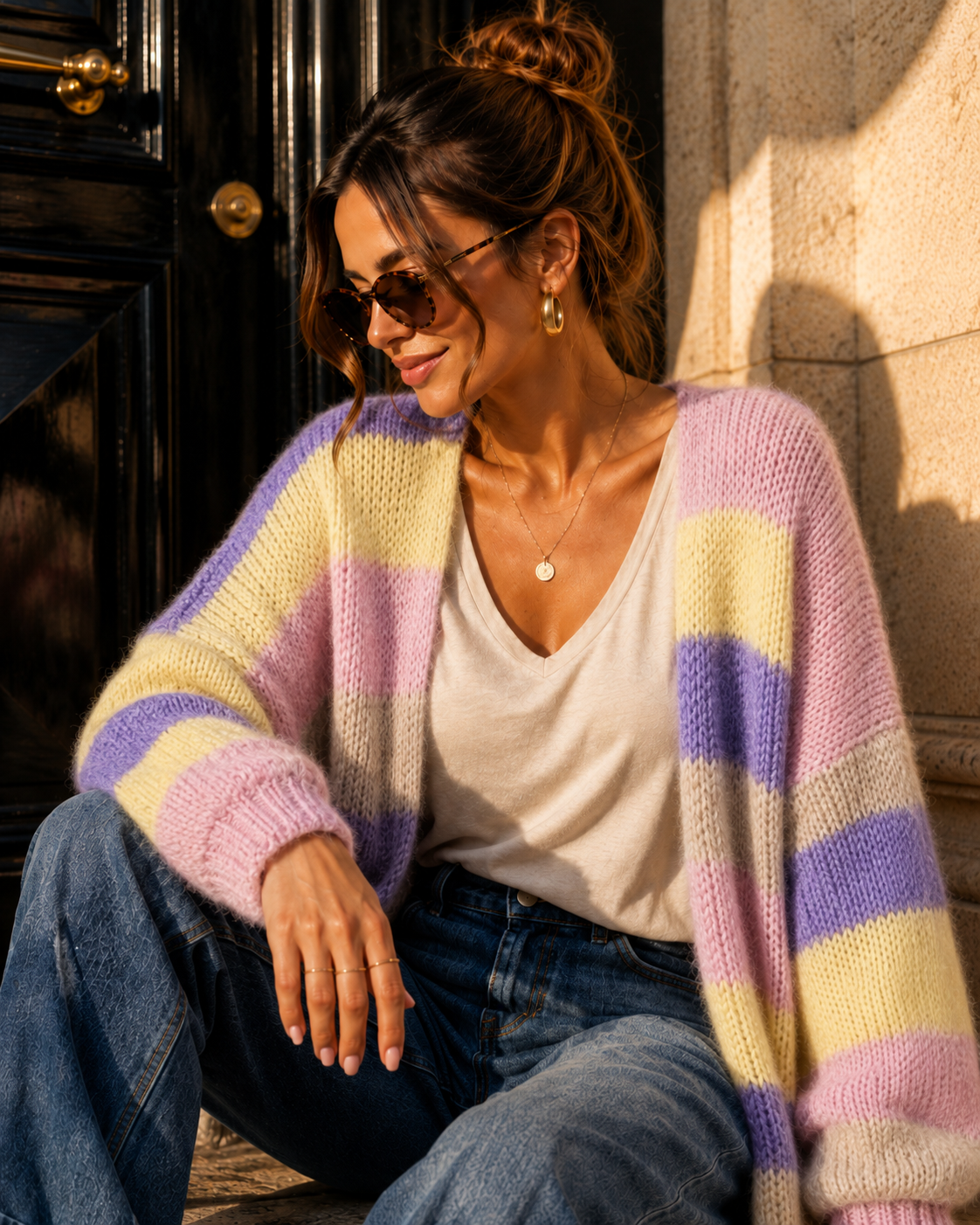 Cardigan mit Blockstreifen Strickjacke I SJ0035 I Made in Italy 34-44
