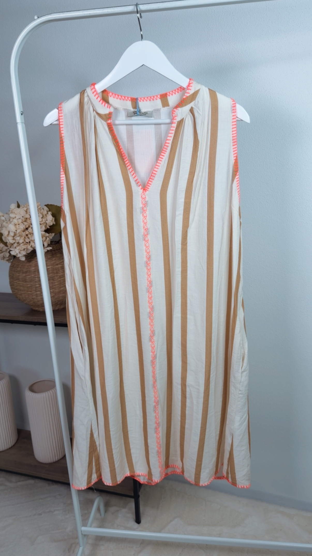 Kleid Avelis Stripes Creme Beige Neonorange Made in Italy 34-40/42