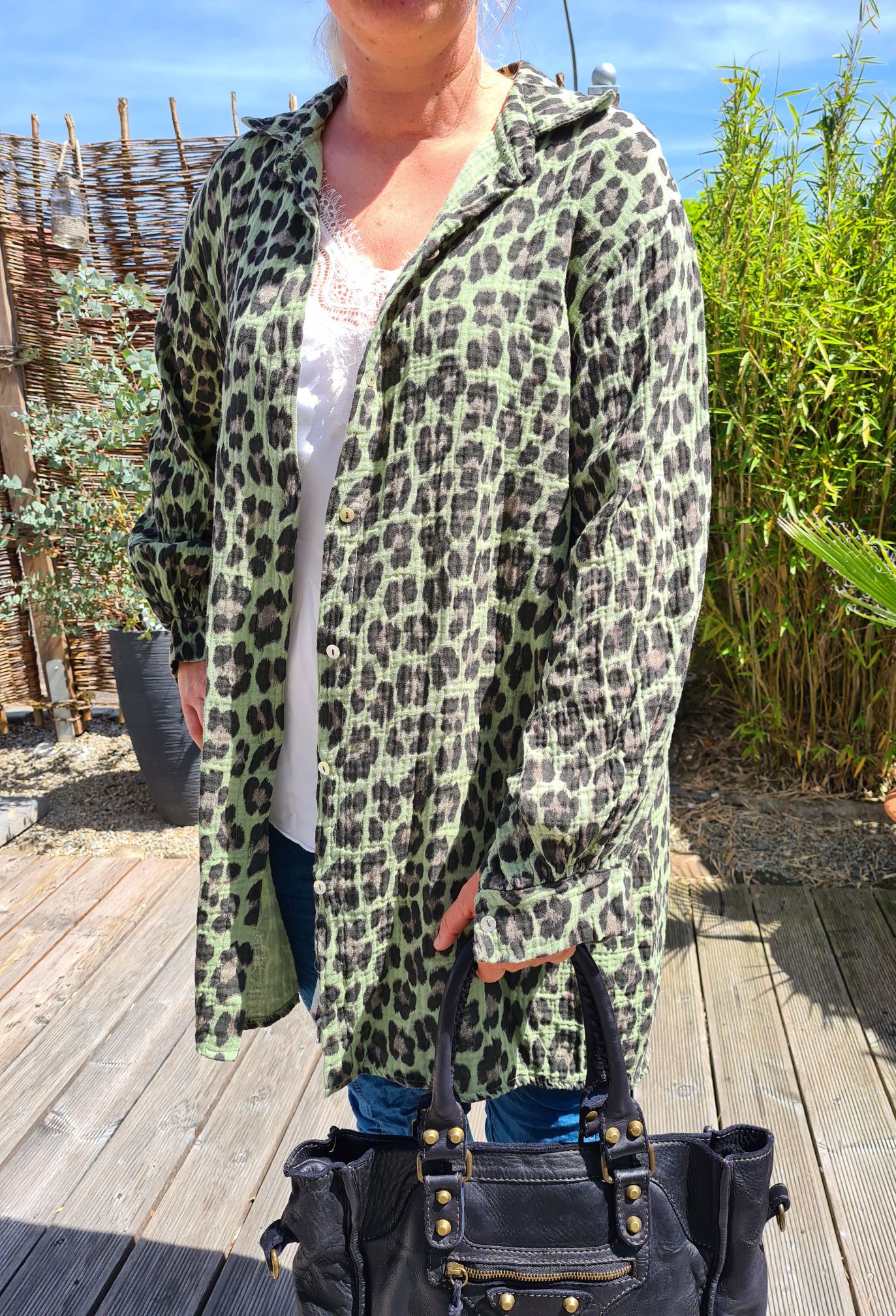 MUSSELIN OVERSIZE BLUSE SKYROS LEO KHAKI 34-42 Made in Italy Longbluse Kleid Tunika Shirt Blusenjacke MUSSELIN OVERSIZE BLUSE SKYROS LEO KHAKI 34-42 Made in Italy Longbluse Kleid Tunika Shirt Blusenjacke