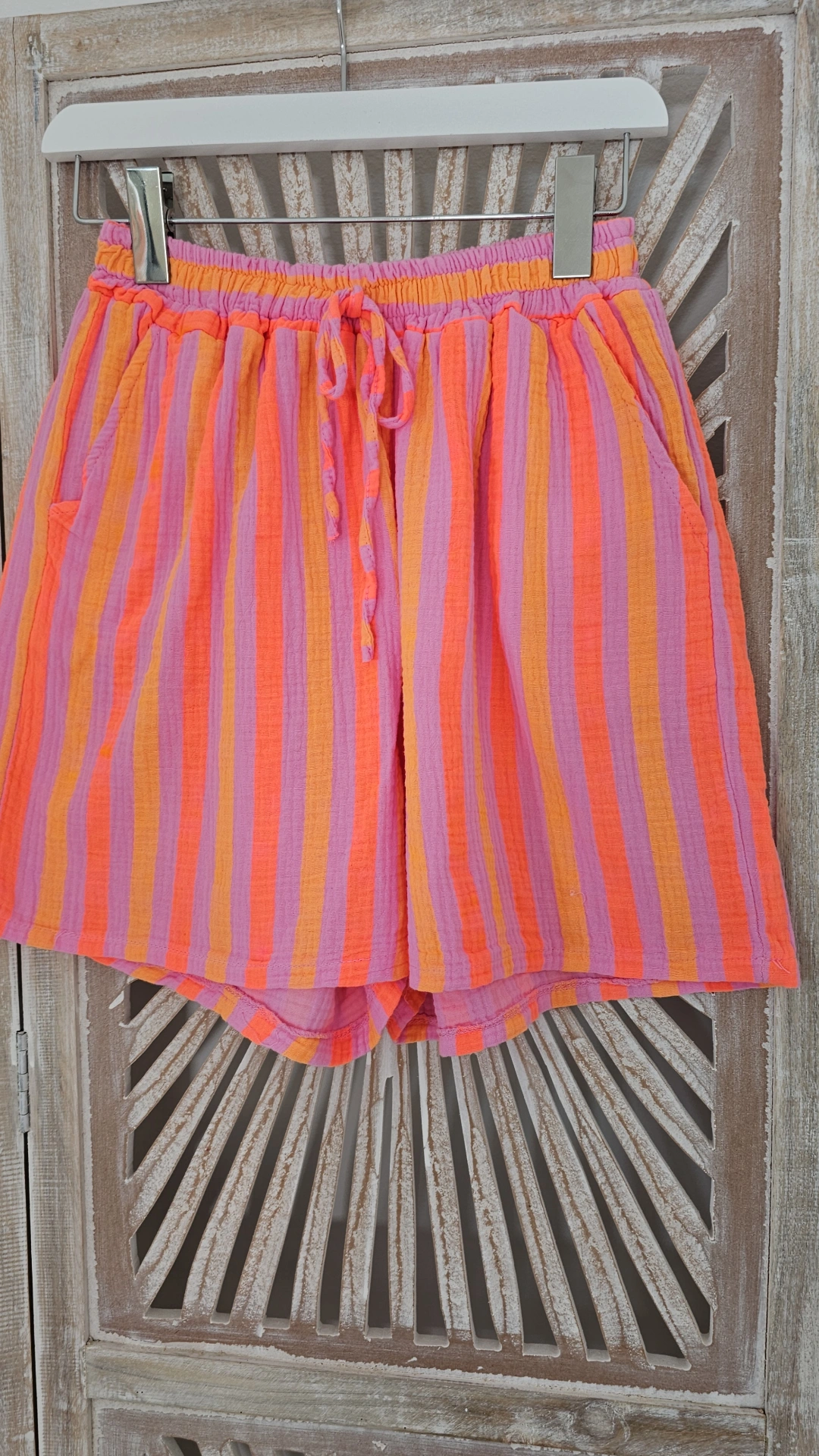 BASIC MUSSELIN STREIFEN SHORTS GINA 34 - 42 Made in Italy BOHO BEACH