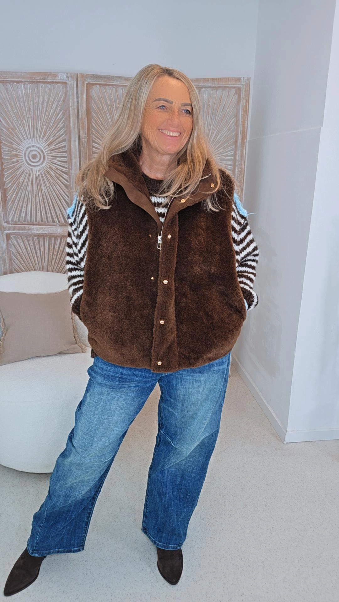 TEDDY-KUNSTFELLWESTE KIRSTEN UNI 34-42/44 mit Reißverschluss & Goldbuttons