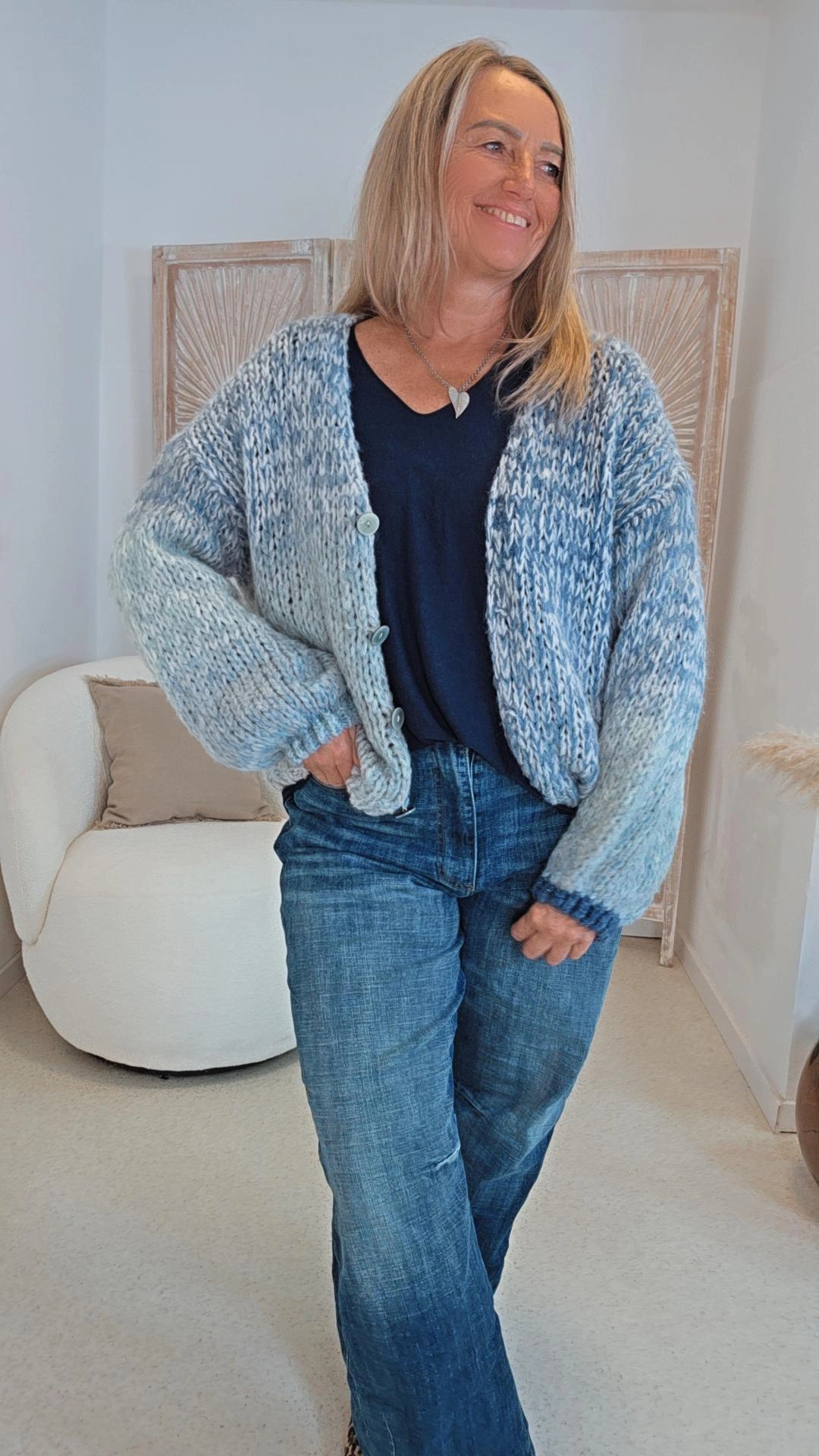 KURZER GROBSTRICK-CARDIGAN MICHELLE mit Farbverlauf 34-44 Made in Italy 