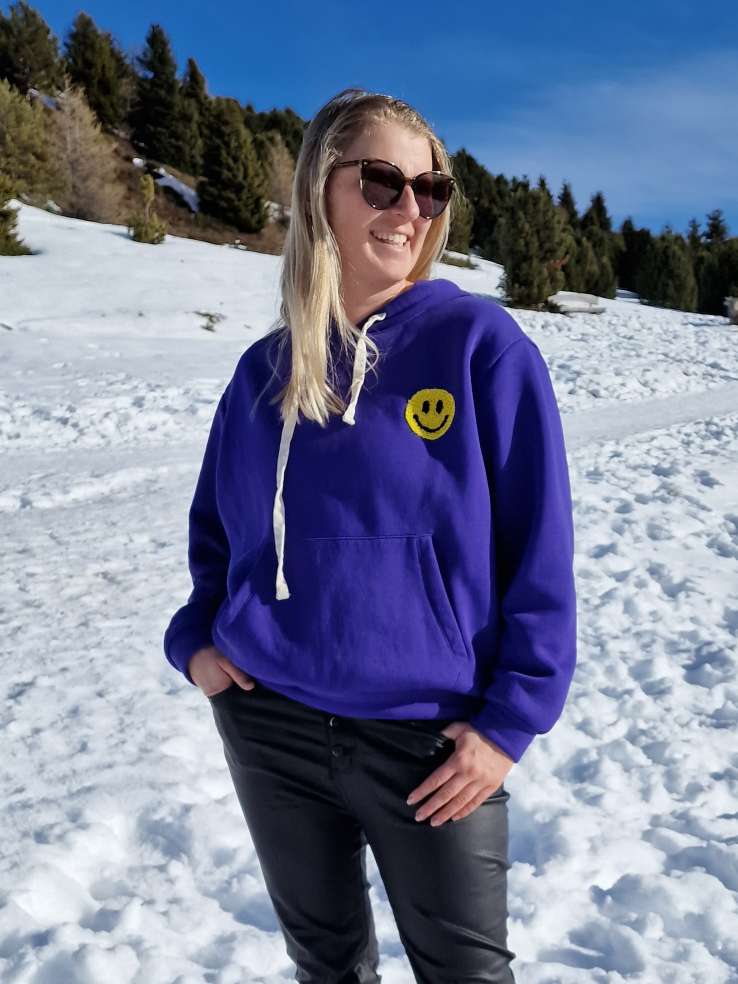 HOODIE HAPPY FACE LILA 34-40/42 Made in Italy Sweater Kapuze Oversize Pullover