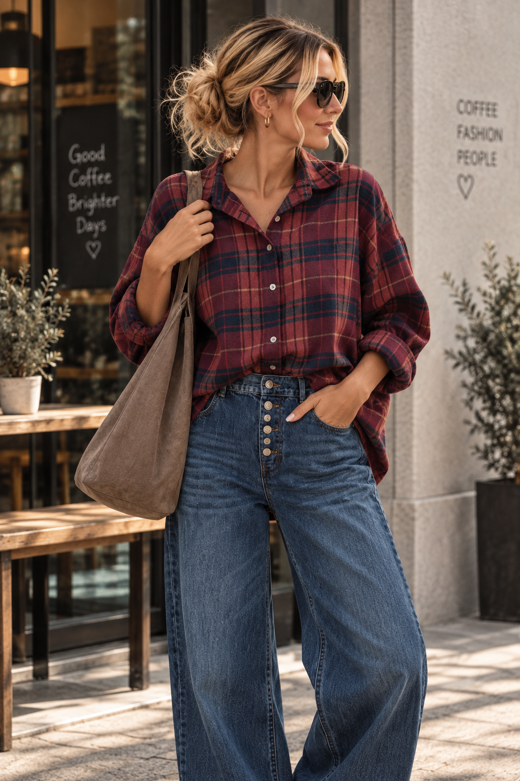 Cozy Flanell Karo Oversize-Bluse I BL0132 I 34-44 I Made in Italy