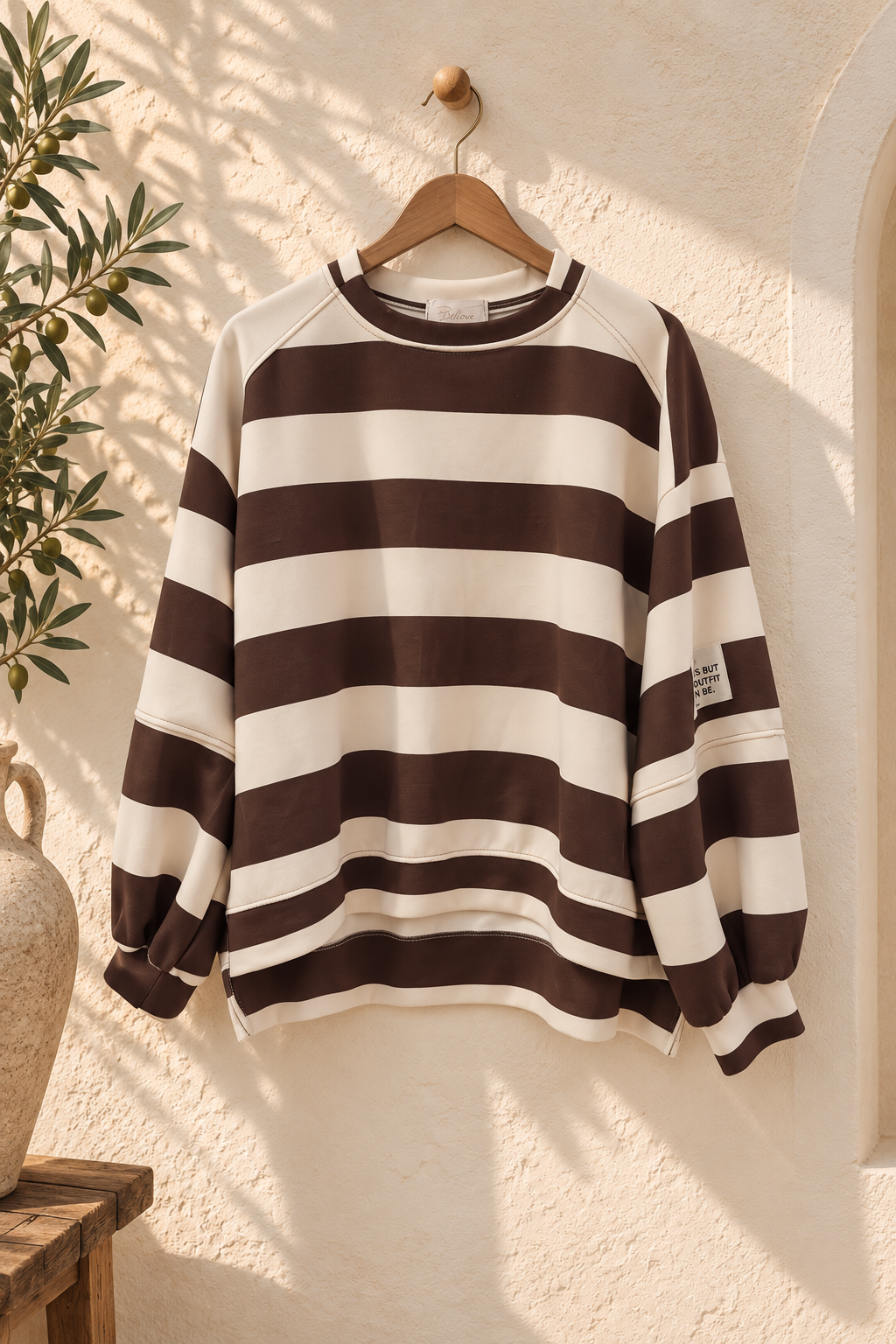 Sweater Butterstoff mit Blockstreifen & Patch I SW0070 I Made in Italy 34-42/44 Sweatshirt