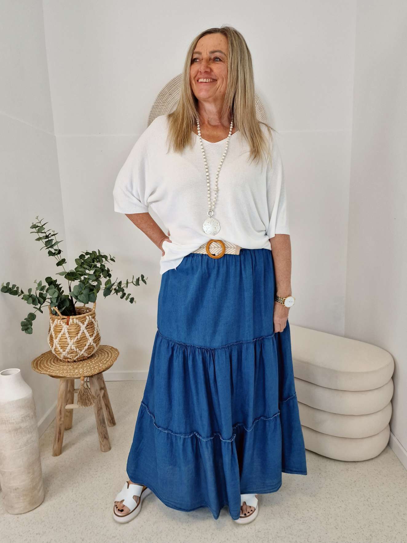 MAXI JEANS SKIRT FYNNIE 34-40 Made in Italy Maxi Rock Damenrock DARK BLUE MAXI JEANS SKIRT FYNNIE 34-40 Made in Italy Maxi Rock Damenrock DARK BLUE