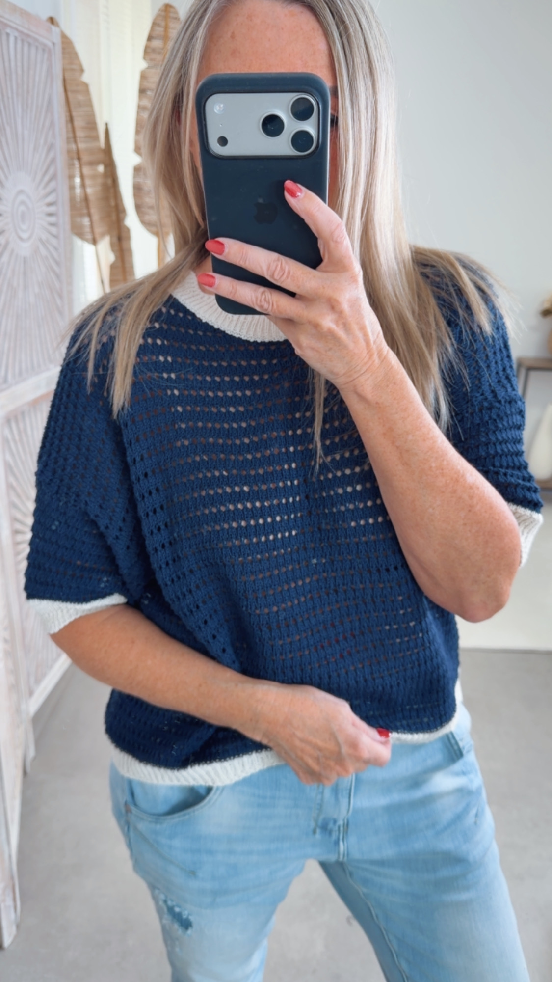 Strick T-Shirt „Ponza" Uni Lochmuster Made in Italy 34-40/42 Pullover