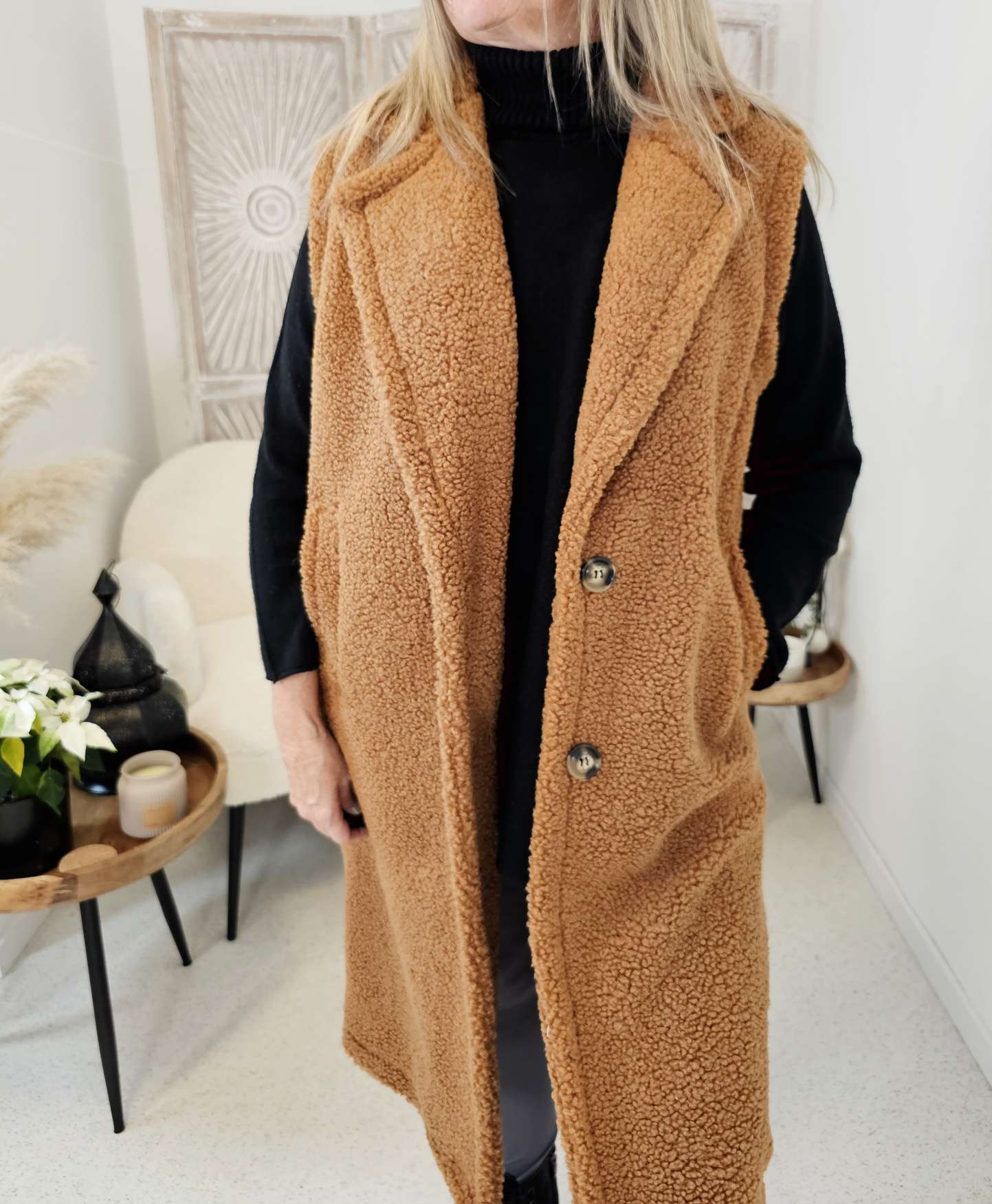 TEDDY WESTE LONG ALISSA Made in Italy 34-42 Mantel Jacke ärmellos TEDDY WESTE LONG ALISSA Made in Italy 34-42 Mantel Jacke ärmellos