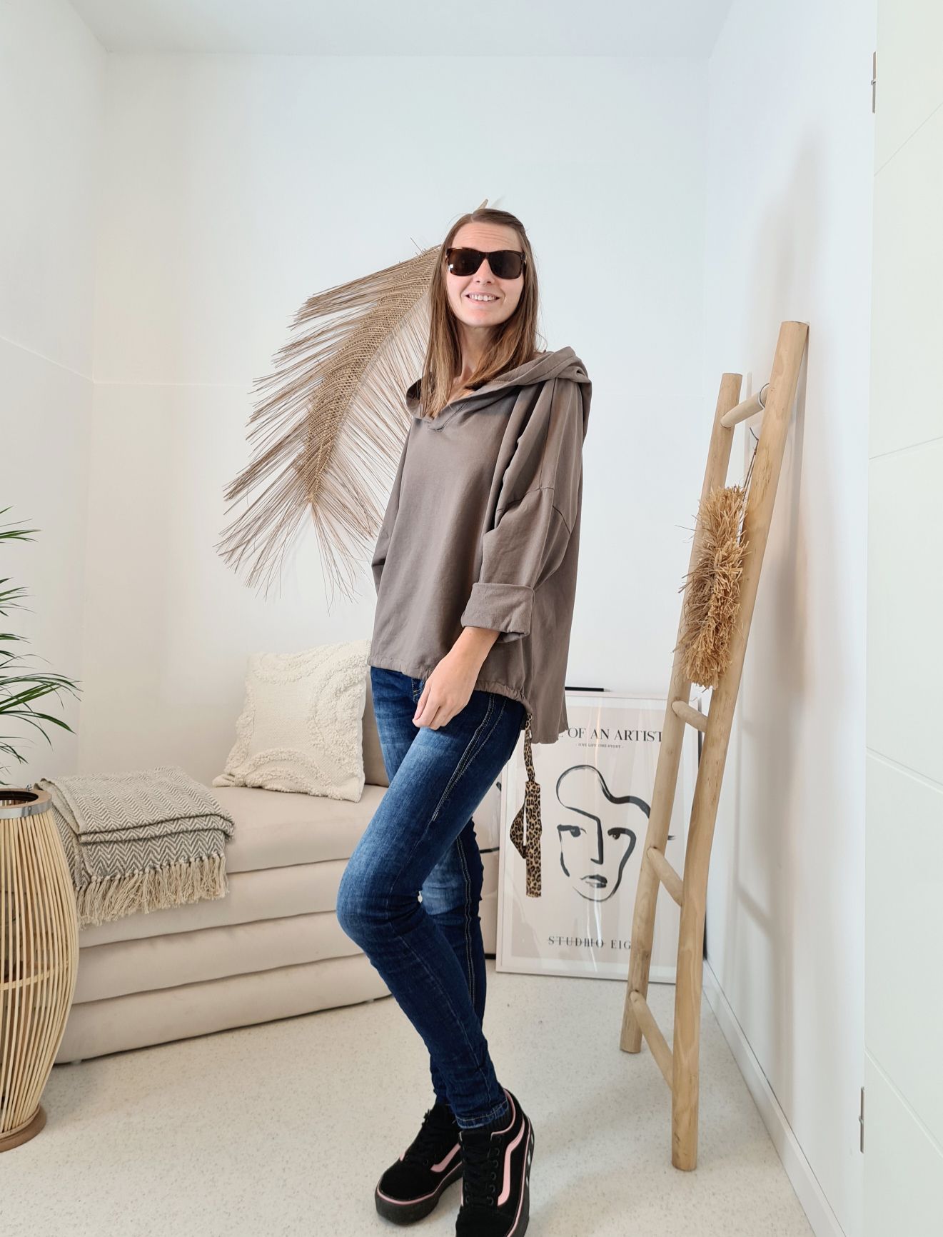HOODIE NAOMI TAUPE Sweater Kapuze Made in Italy 34-42 Longsleeve Pullover LEO Leopard HOODIE NAOMI TAUPE Sweater Kapuze Made in Italy 34-42 Longsleeve Pullover LEO Leopard
