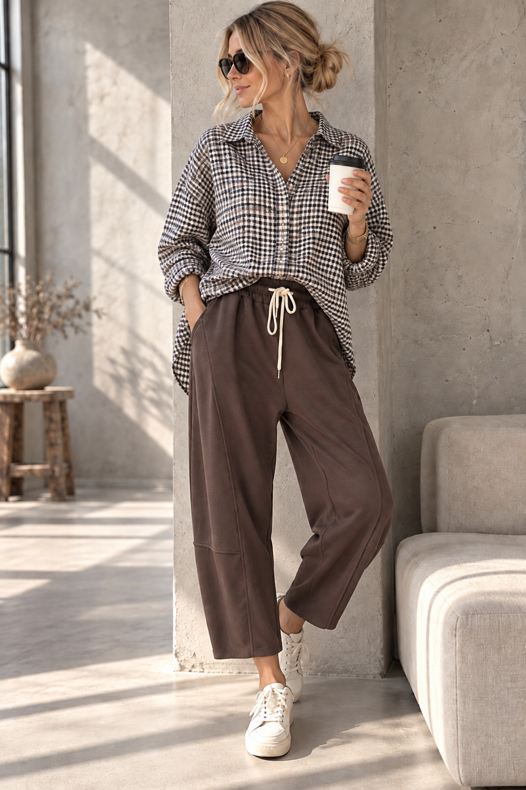 Karo-Bluse – lässiger Oversize-Look I BL0134 I 34-42 I Made in Italy