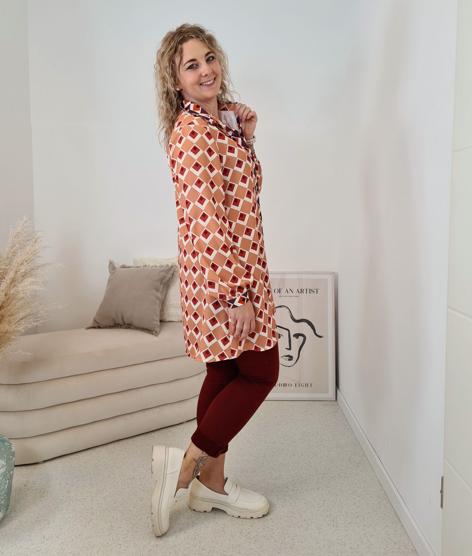 LONG BLUSE ELDORA CAMEL A-Form Kleid Made in Italy 34-40/42 LONG BLUSE ELDORA CAMEL A-Form Kleid Made in Italy 34-40/42