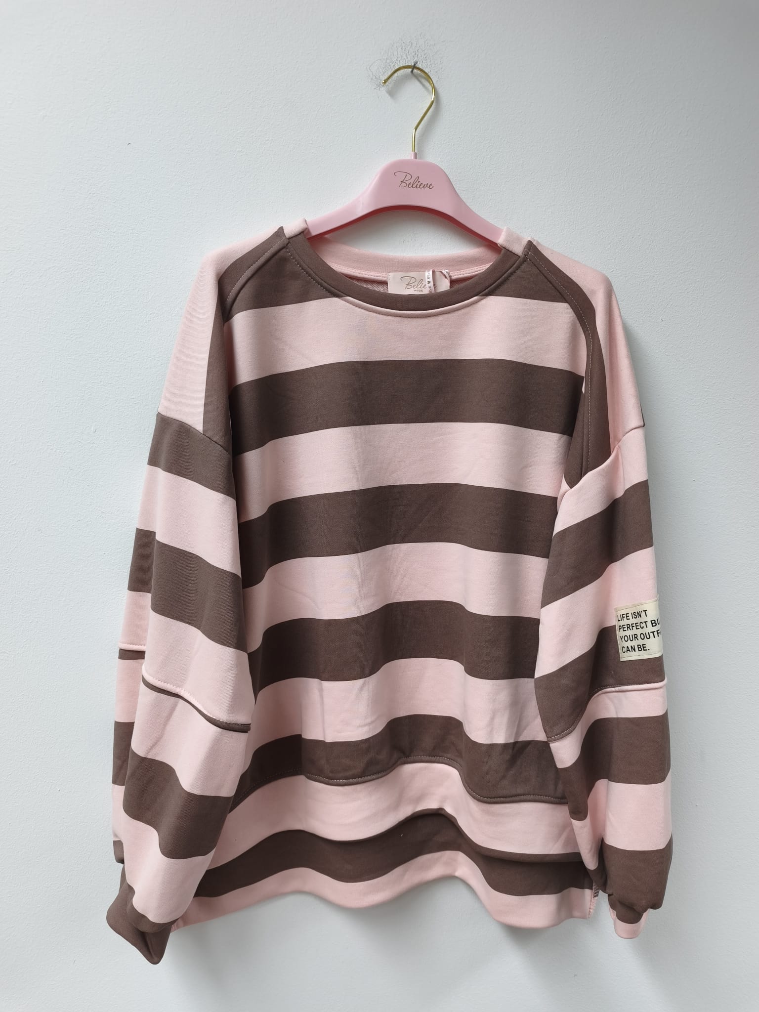 Baumwoll Stripe Love Sweater mit PATCH I SW0128 I 34-42 / Made in Italy