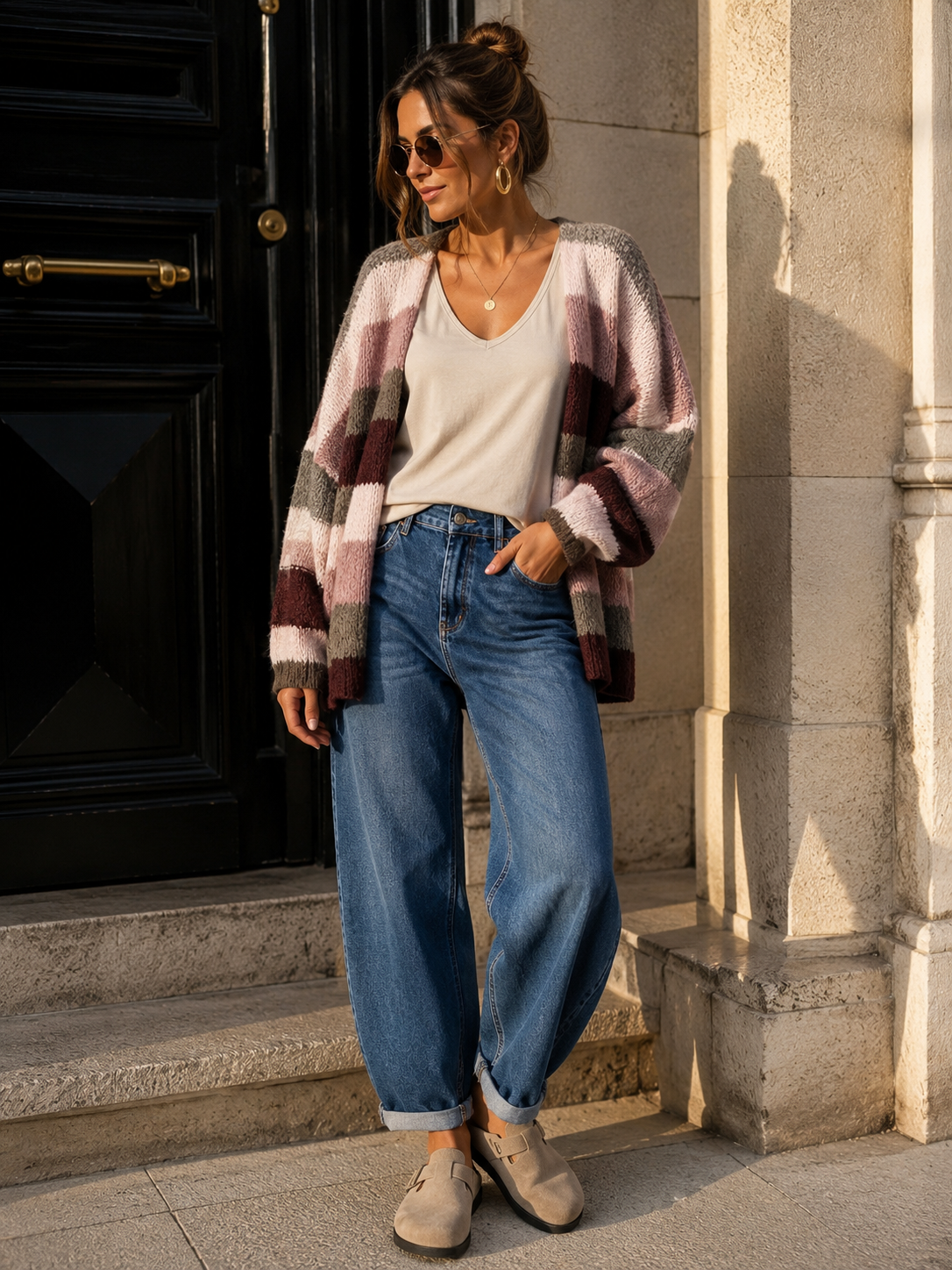 Cardigan mit Blockstreifen Strickjacke I SJ0035 I Made in Italy 34-44