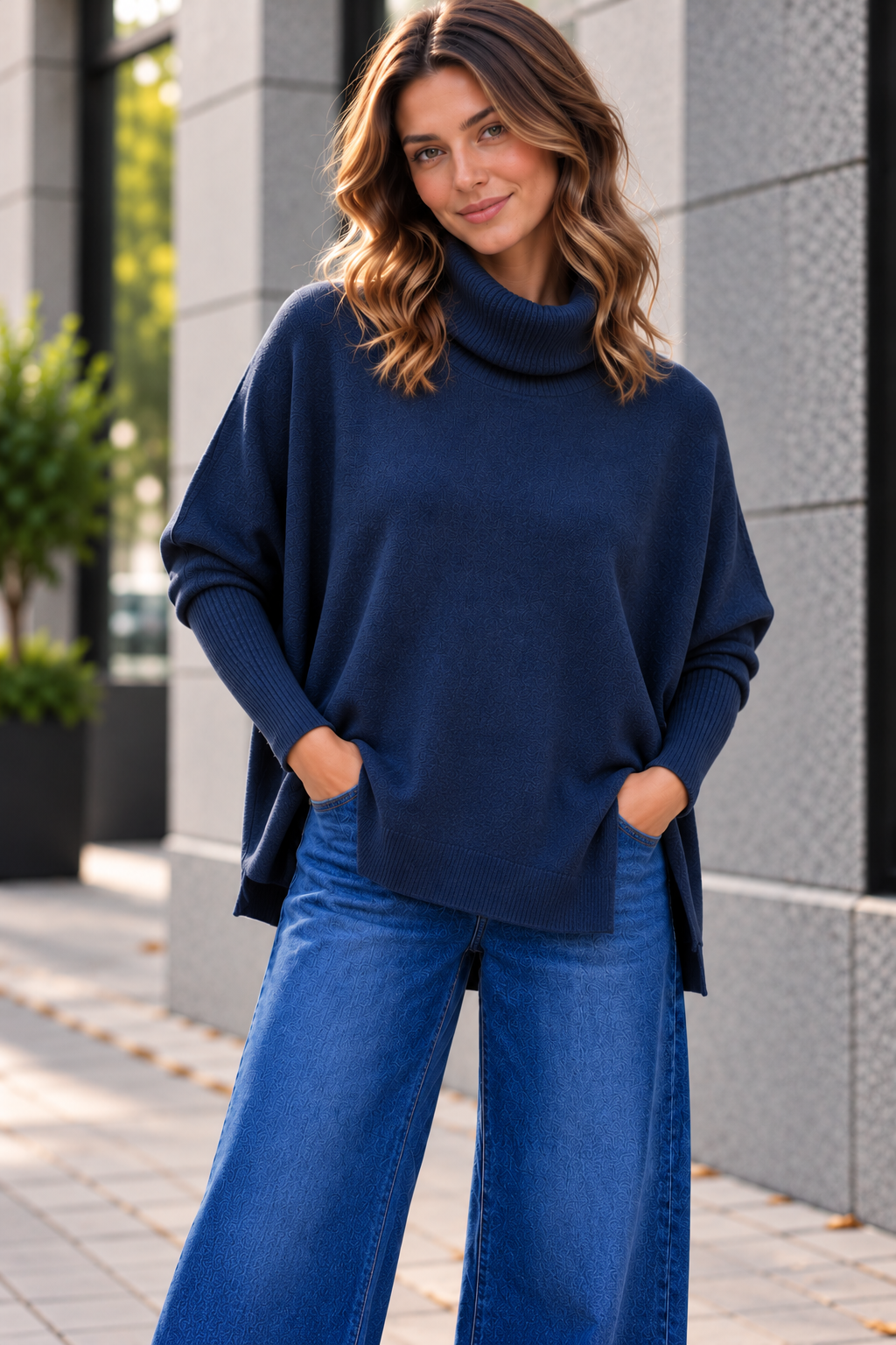 Oversize Rollkragen-Pullover Uni RP0164 I Made in Italy 34-44/46 Strick Pullover