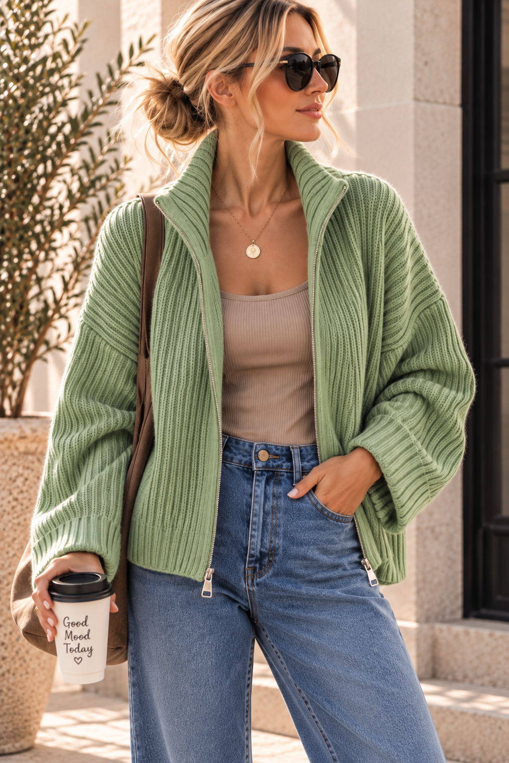Uni Strickjacke mit Zwei-Wege-Zipper & breitem Rippkragen | SJ0103 | Made in Italy