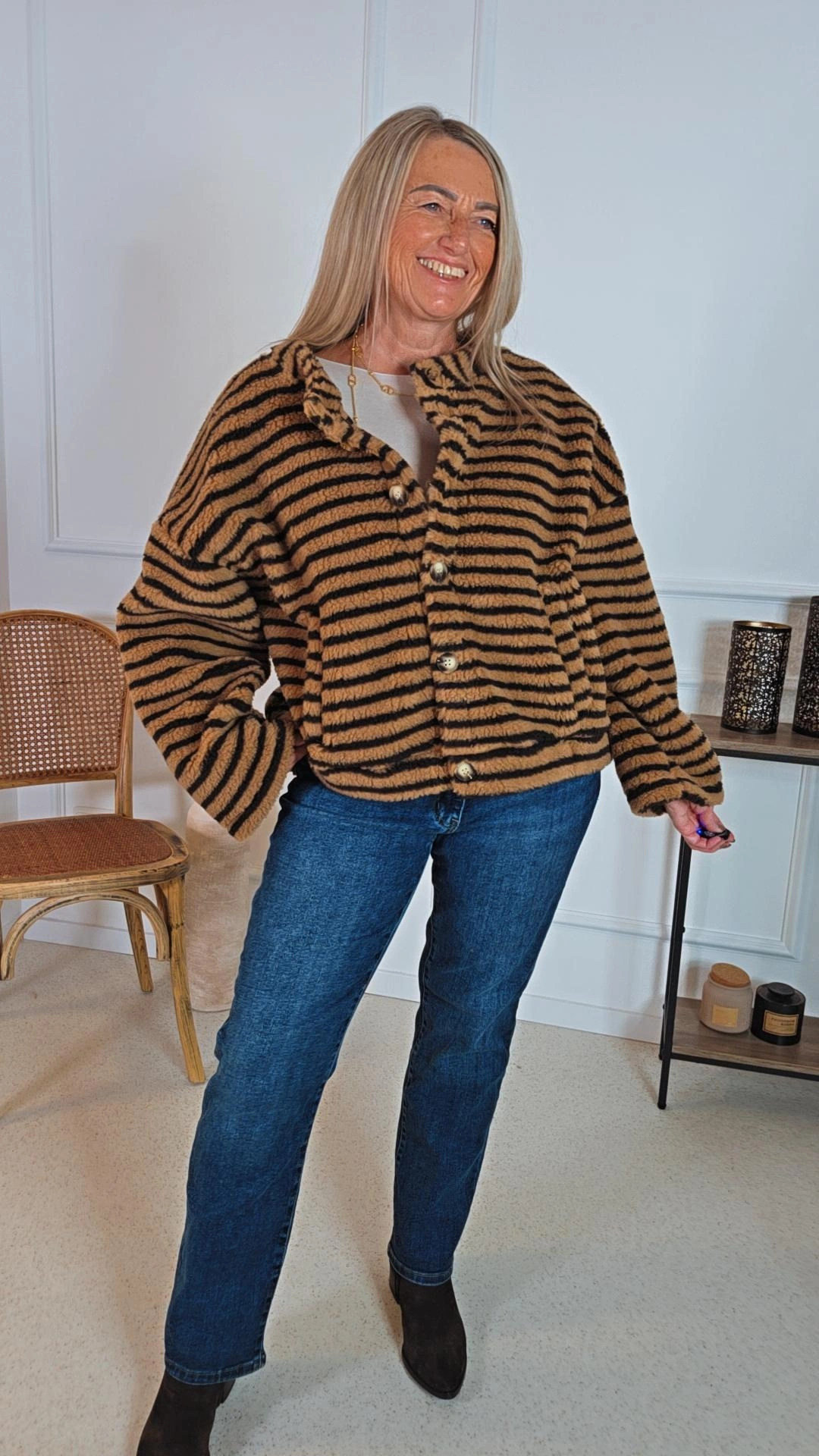 TEDDYJACKE STRIPES OLAF 34-42 kleine Streifen Made in Italy Jacke