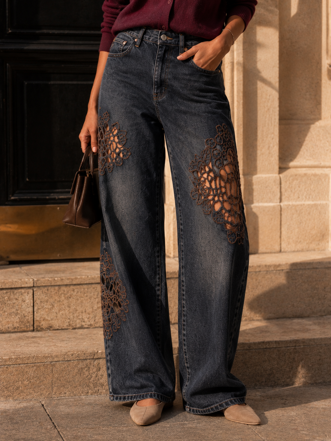 Ballonjeans mit Blumenstickerei SW6067 I J0028 I Made in Italy