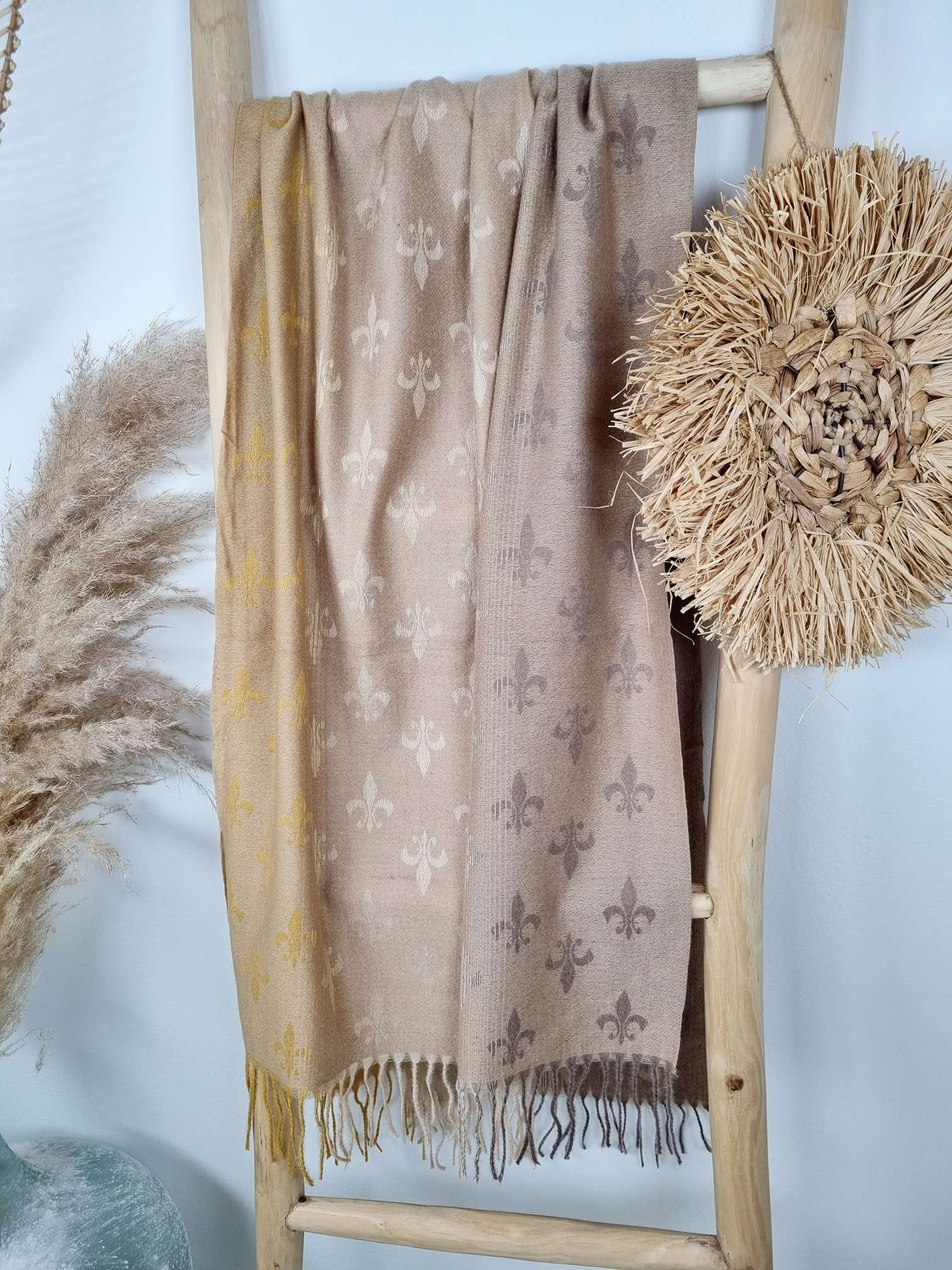 SCHAL SCARF CROWN CAMEL Edles Viskose Tuch Italy Style Plaid SCHAL SCARF CROWN CAMEL Edles Viskose Tuch Italy Style Plaid