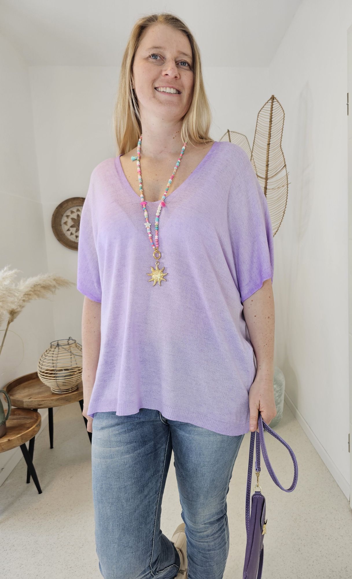 LIGHT KNIT SHIRT MELANIA FLIEDER  34-42 Made in Italy Basic Oversize T-Shirt Pullover