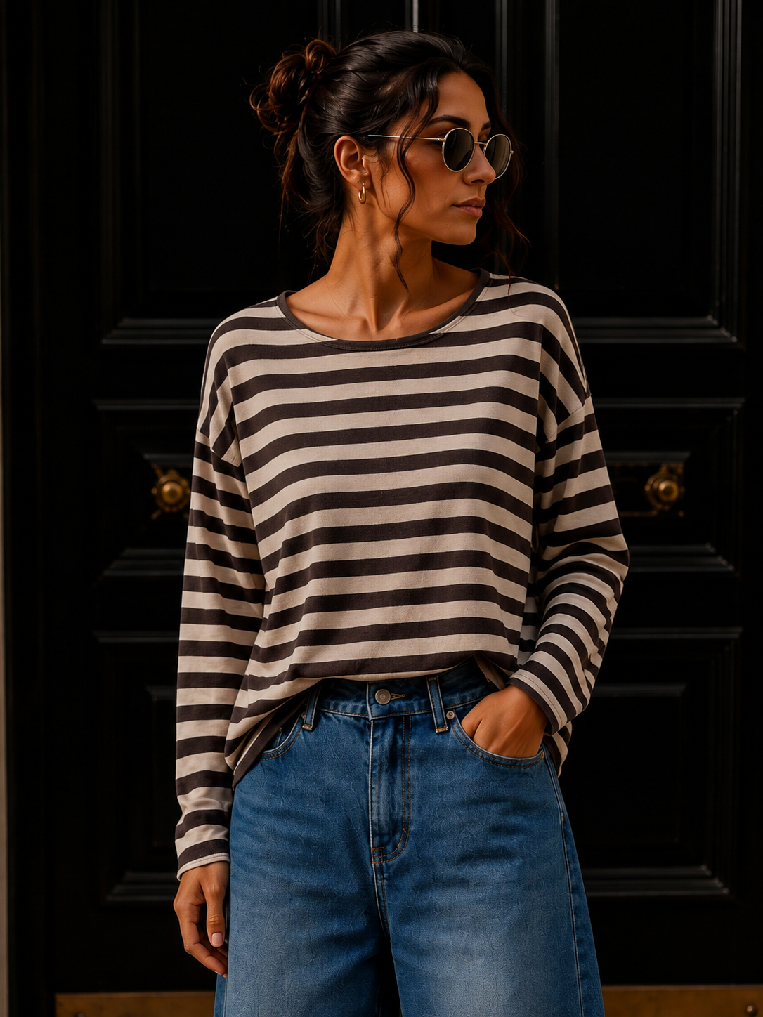 Longsleeve mit Streifen I LS0039 I Made in Italy 34-42