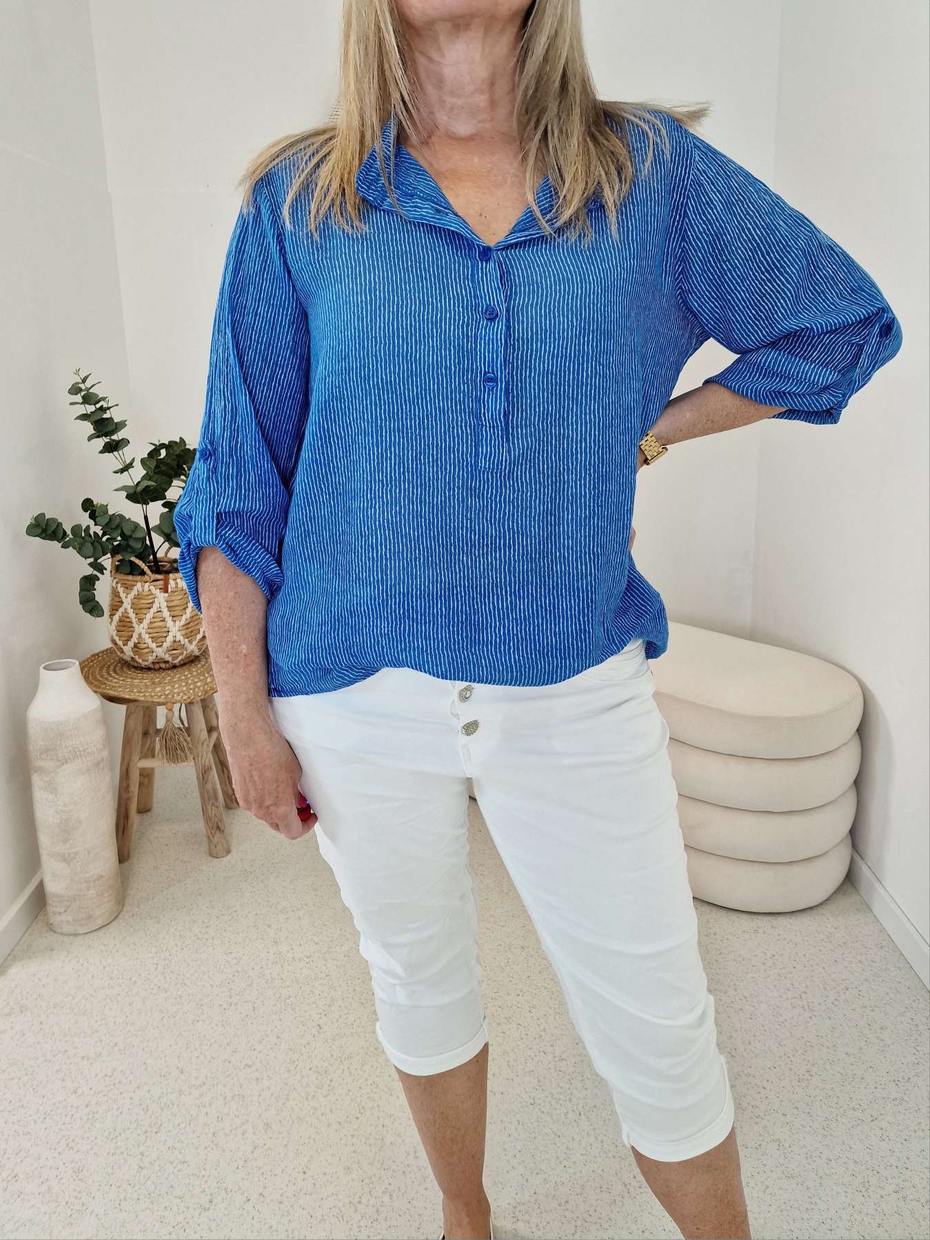 ZARTE STREIFEN BLUSE BELINDE BLAU 34-42 langarm Bluse Shirt ZARTE STREIFEN BLUSE BELINDE BLAU 34-42 langarm Bluse Shirt