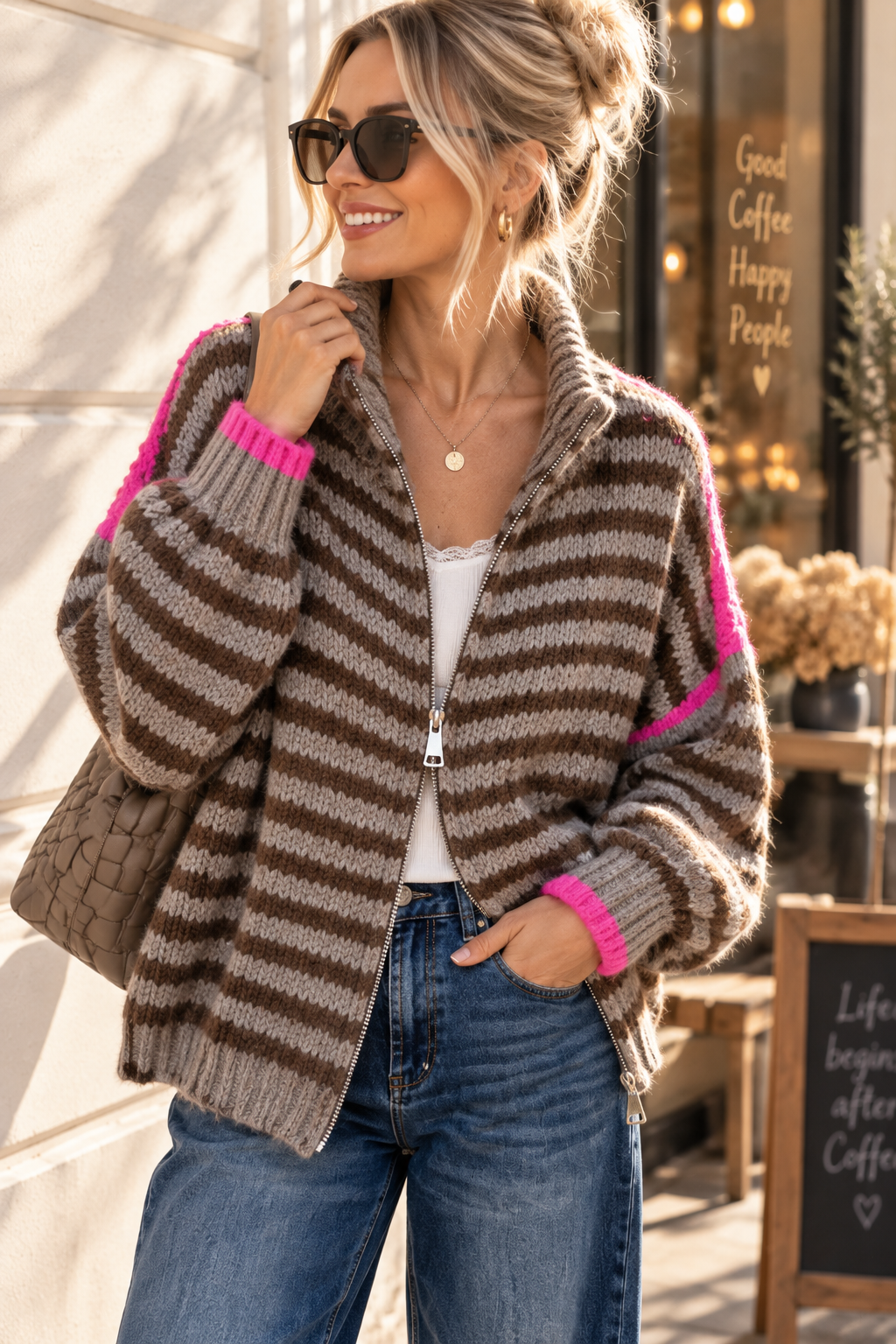 Cardigan mit Zwei-Wege-Reißverschluss – SJ0084 | Made in Italy 34-44 Strickjacke