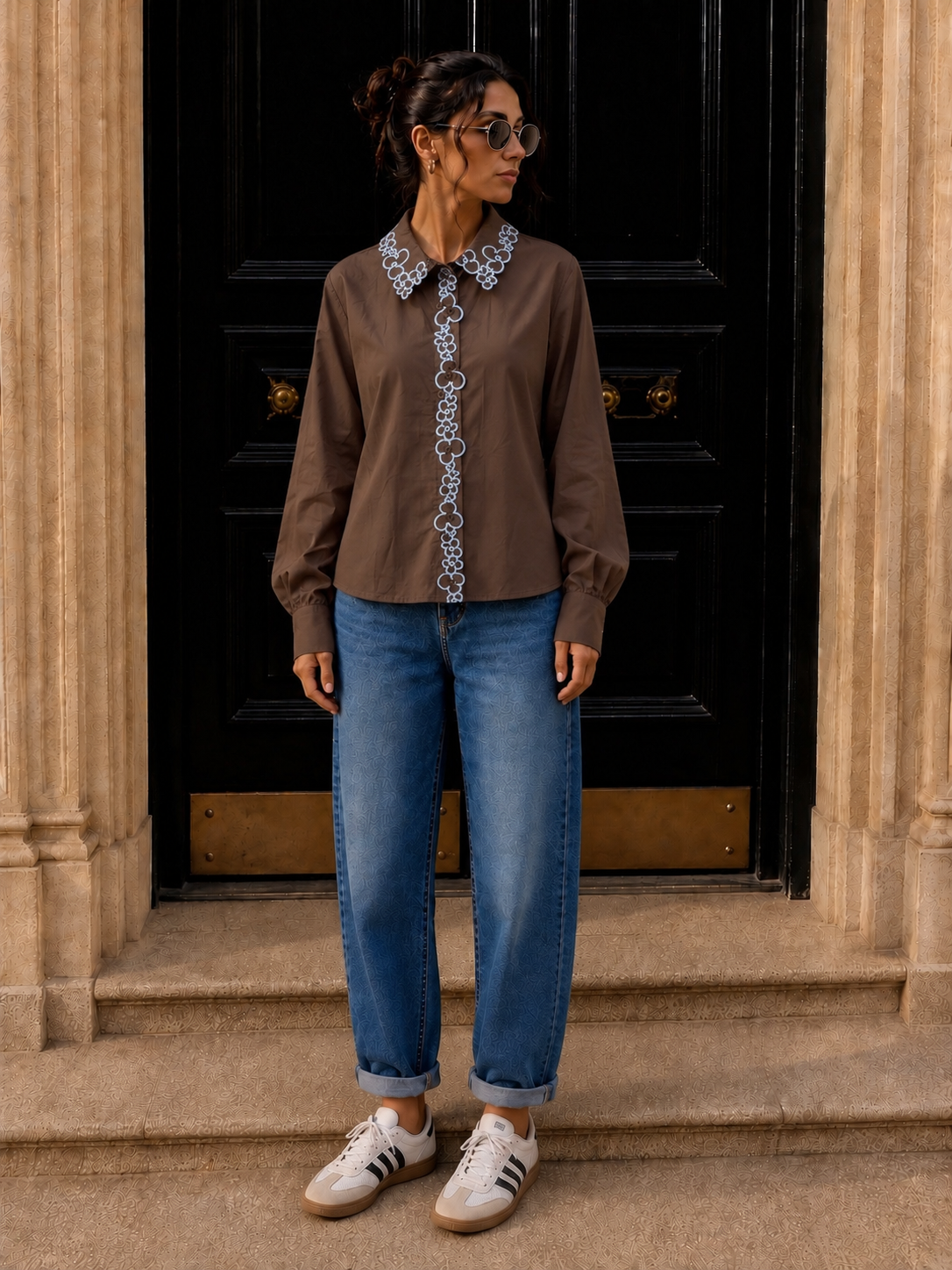 Bluse mit Blumenstickerei I B0042 I Made in Italy 34-40