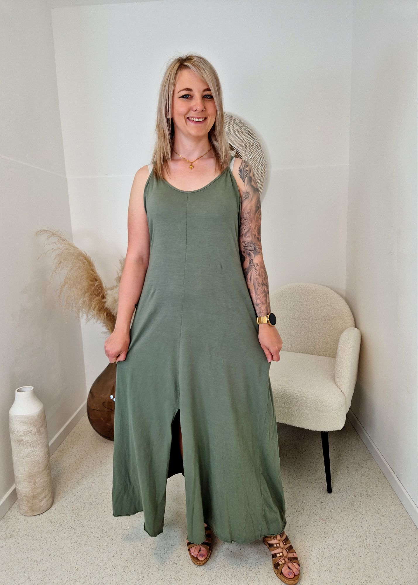 Spaghetti-Kleid mit Spitze in Anthrazit - im ! Online-Shop