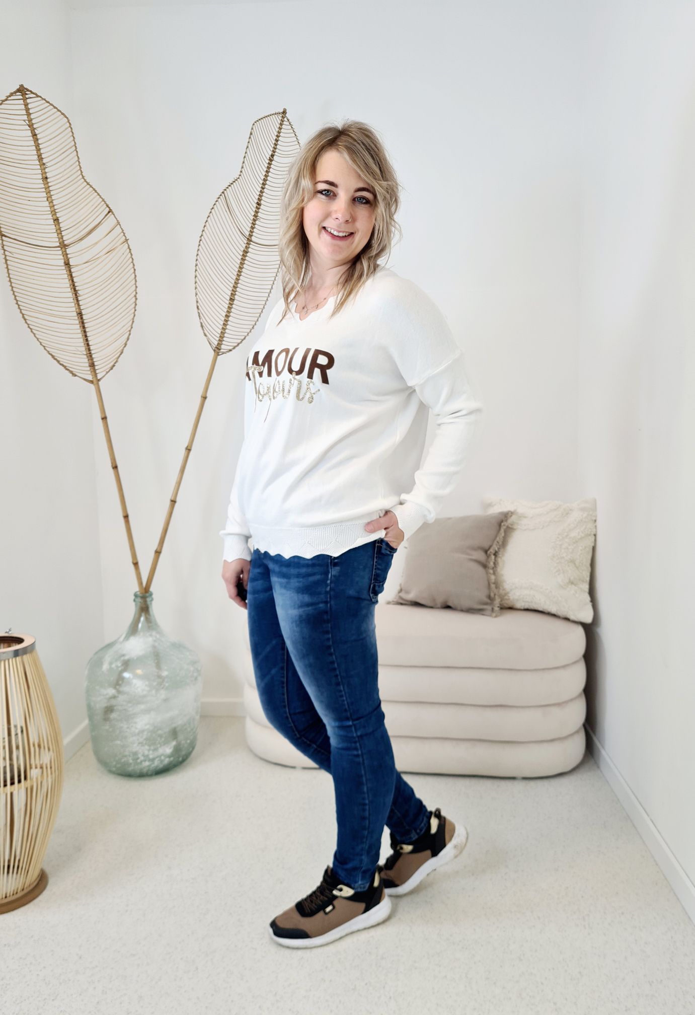 LONGSLEEVE SHIRT AMOUR TOUJORS CREME 34-42Made in Italy Langarm Pullover Oversize LONGSLEEVE SHIRT AMOUR TOUJORS CREME 34-42Made in Italy Langarm Pullover Oversize