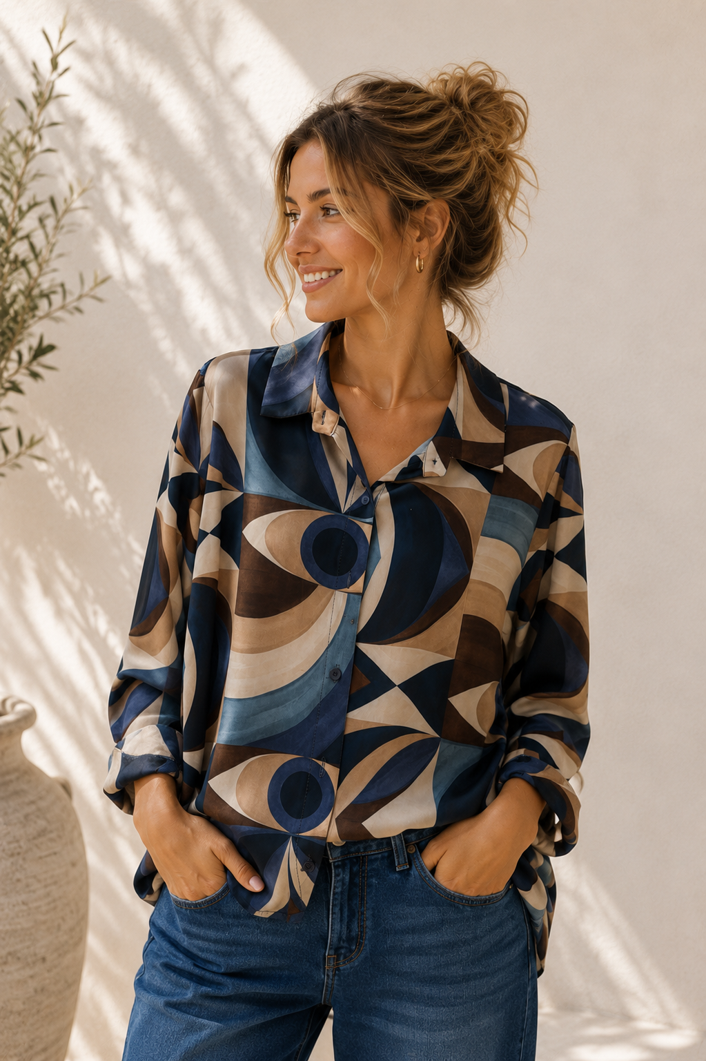 Kofferstoff Bluse Retro Print – No. BL011 | Made in Italy | passt ca. Gr. 34–42