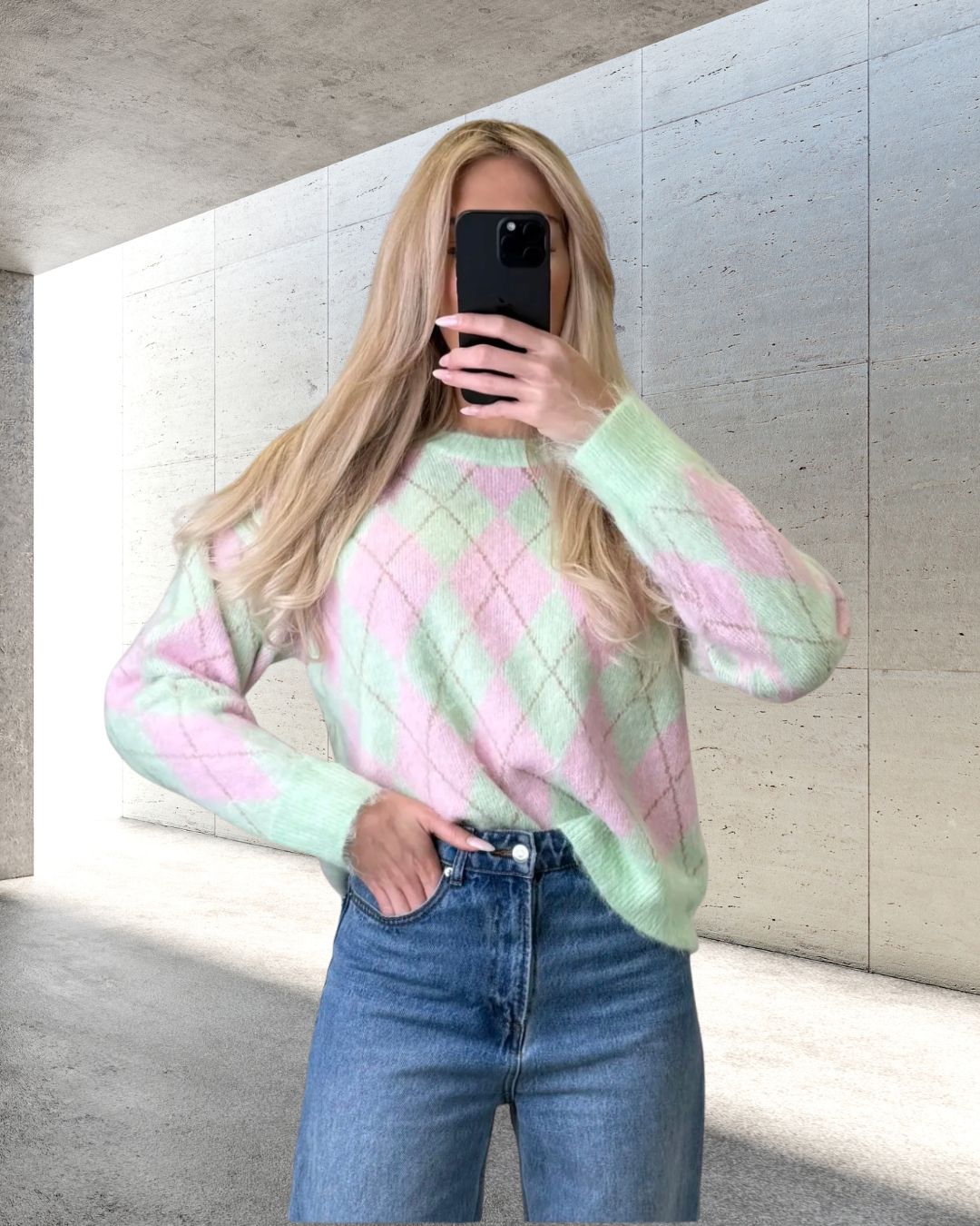 KNIT SWEATER SMILLA  Italy Style 34-40/42 Argyle-Muster Rauten