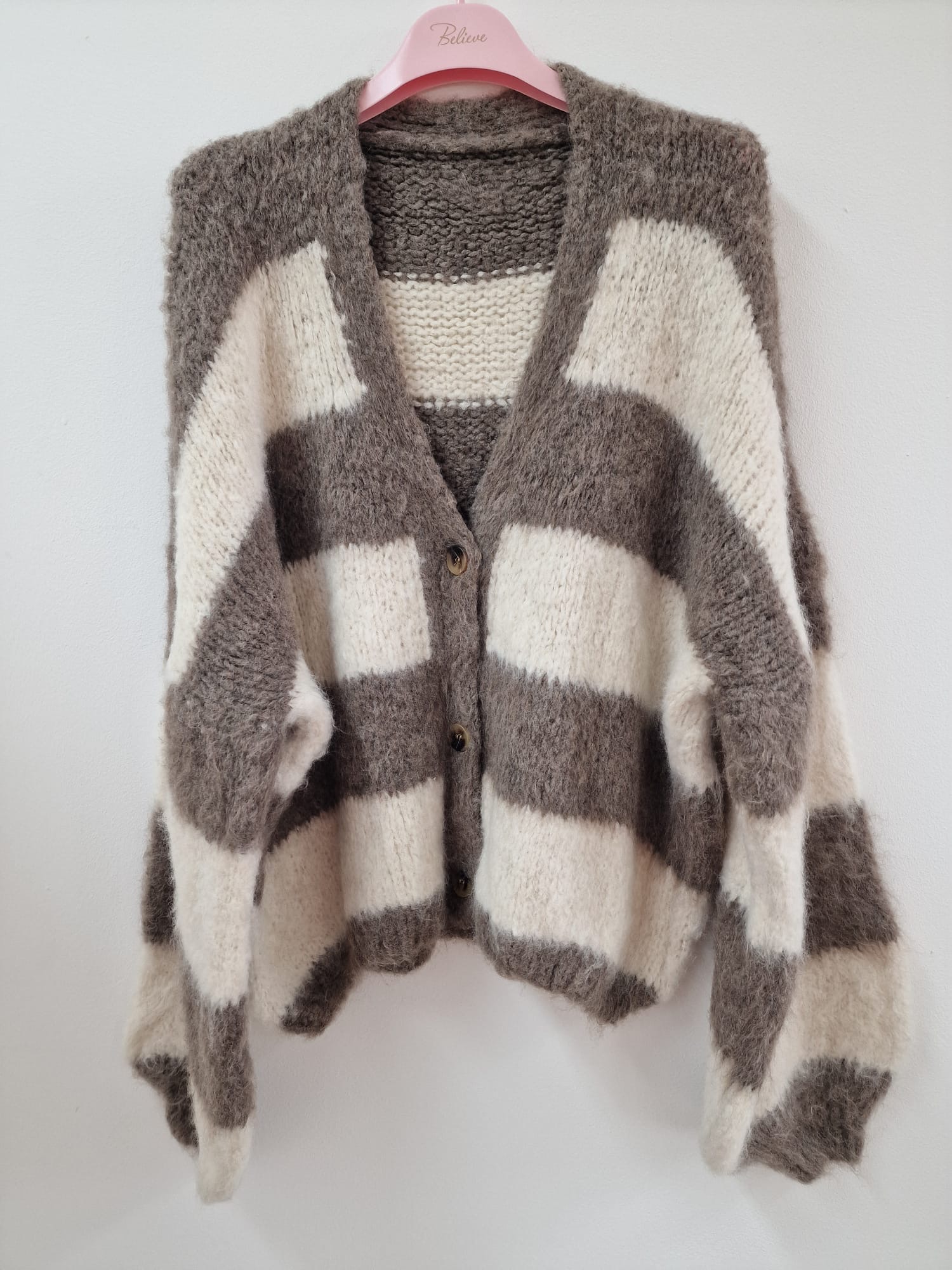 Kuschelige Strickjacke SJ0083 – Blockstreifen Made in Italy Gr. 34-42 Strick Cadigan