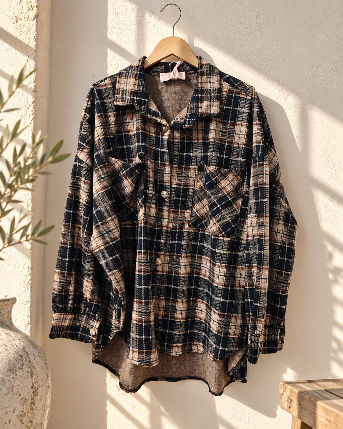OVERSIZE FLANELLHEMD KARIERT WEICH Made in Italy Gr. 36 - 46 FH0107