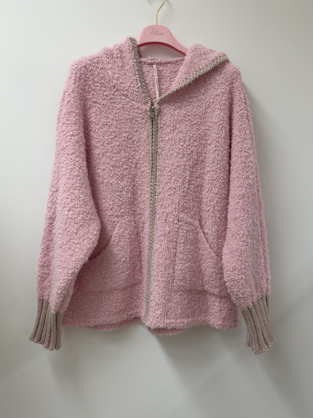 Kapuzen-Cardigan Boucle I SJ0025 I Made in Italy 34-40/42 Strickjacke