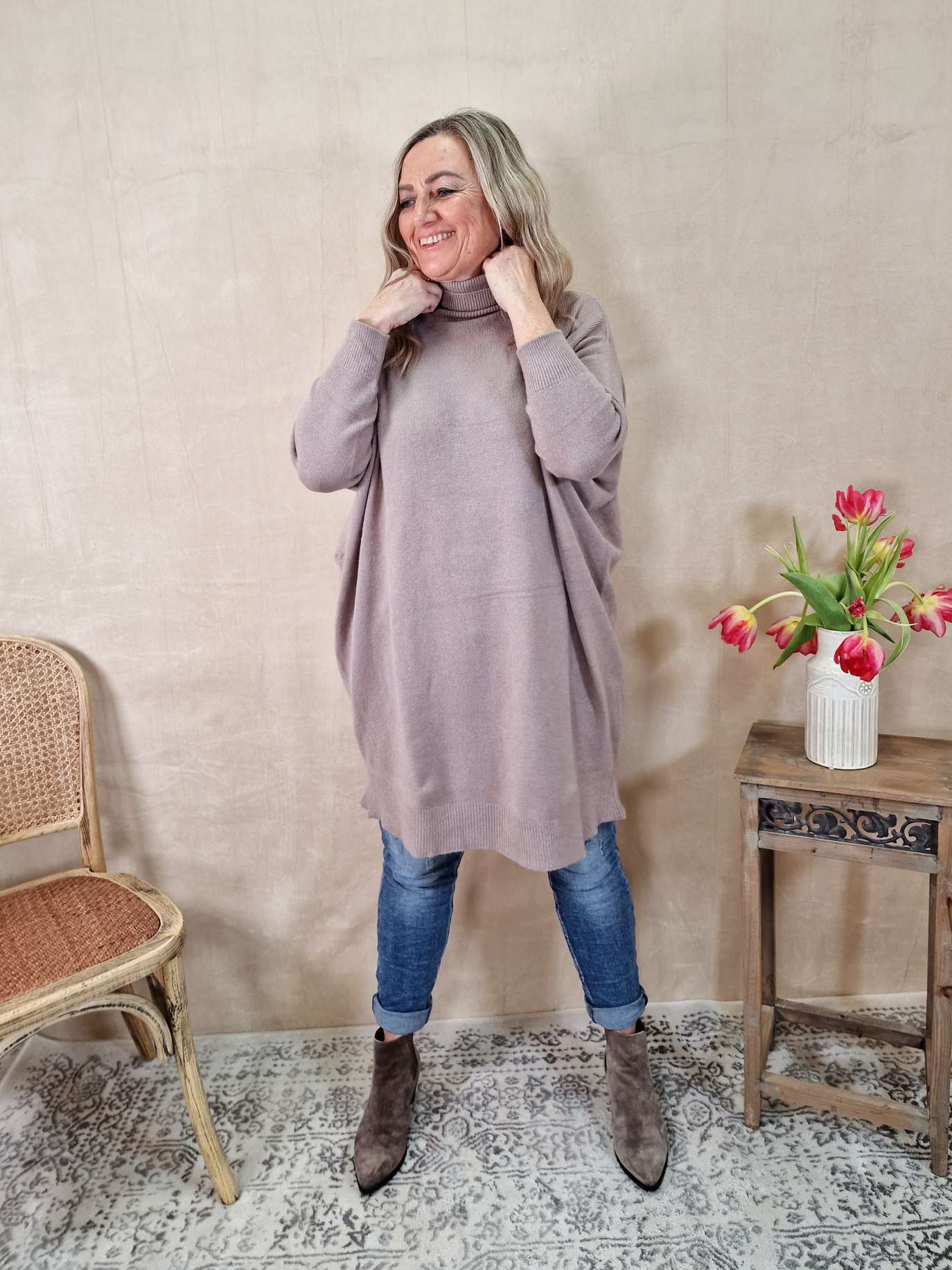 LIGHT KNIT DRESS EMILIA TAUPE 34-42 Made in Italy Strick Kleid Long Pullover LIGHT KNIT DRESS EMILIA TAUPE 34-42 Made in Italy Strick Kleid Long Pullover