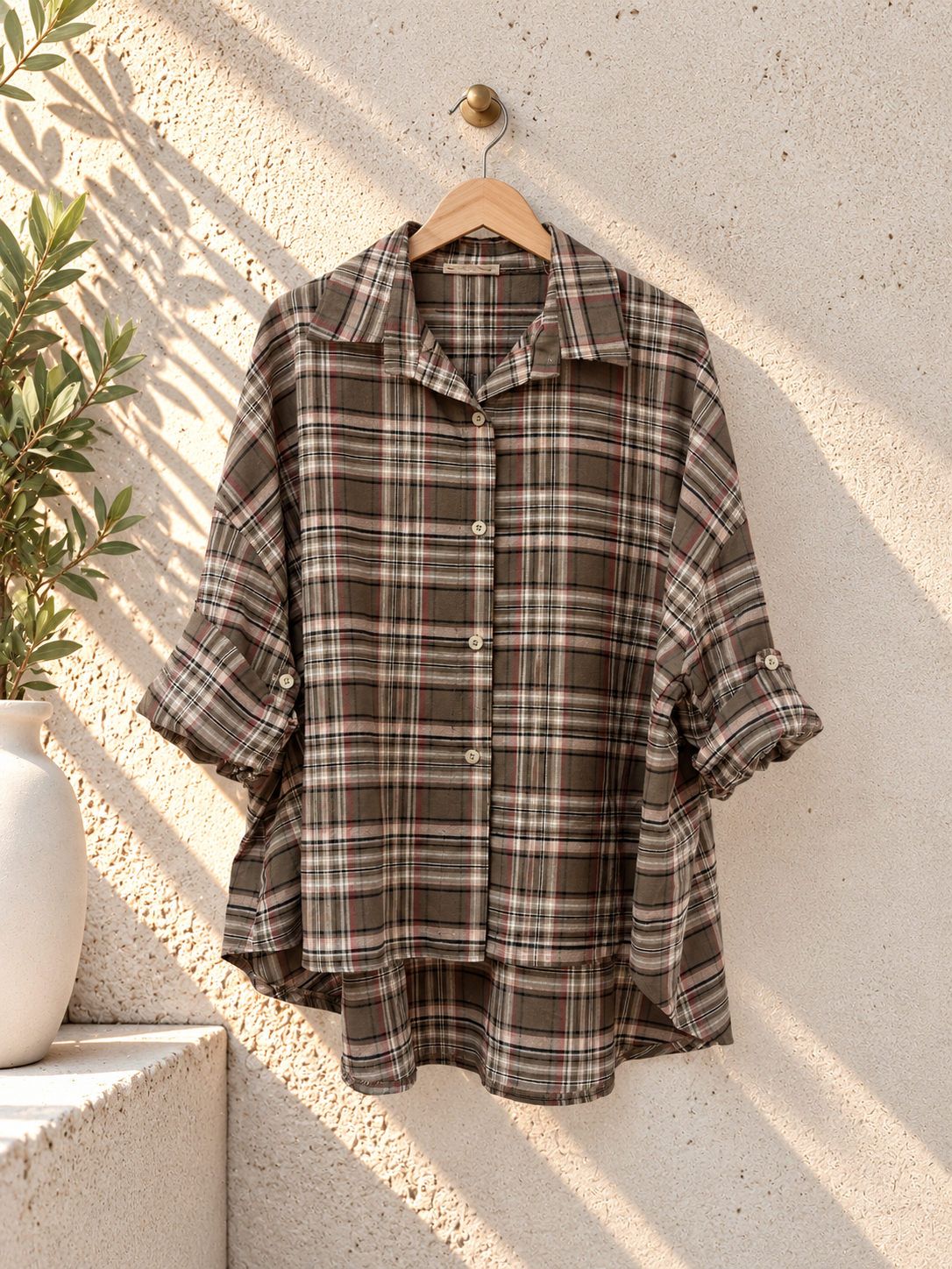 Oversize-Karo-Bluse I BL0139 I Made in Italy Gr. 34-44