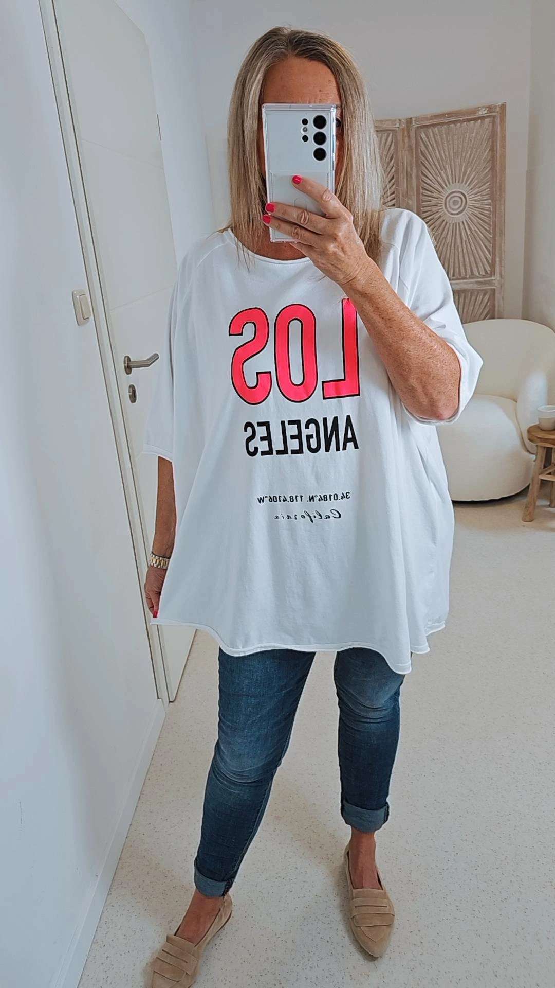 OVERSIZE T-SHIRT LOS ANGELES 34-44 Made in Italy Basic Kurzarm Shirt Oberteil 