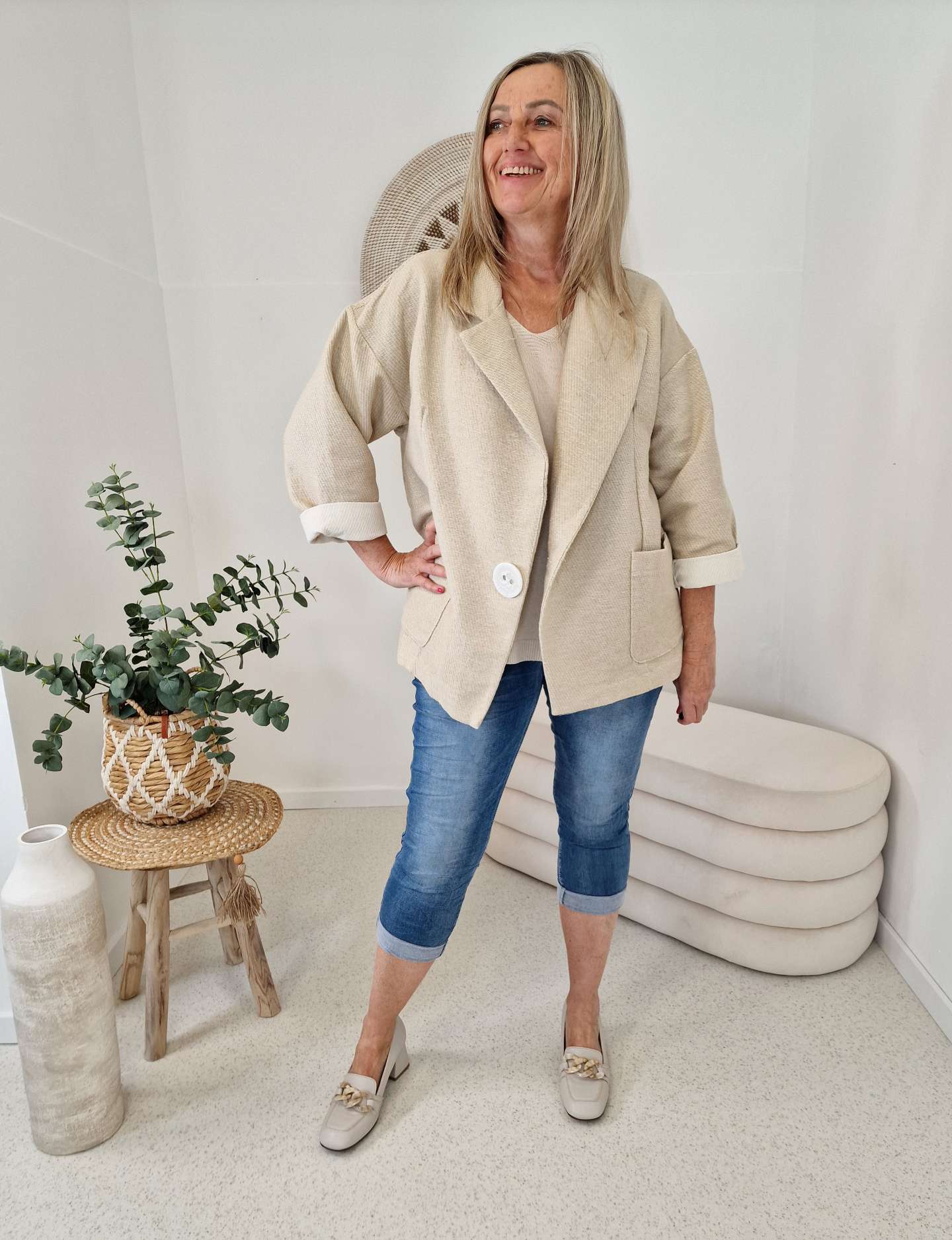 BLAZER RENE BEIGE 34-42/44 Made in Italy Oversize Anzug Jacke BLAZER RENE BEIGE 34-42/44 Made in Italy Oversize Anzug Jacke