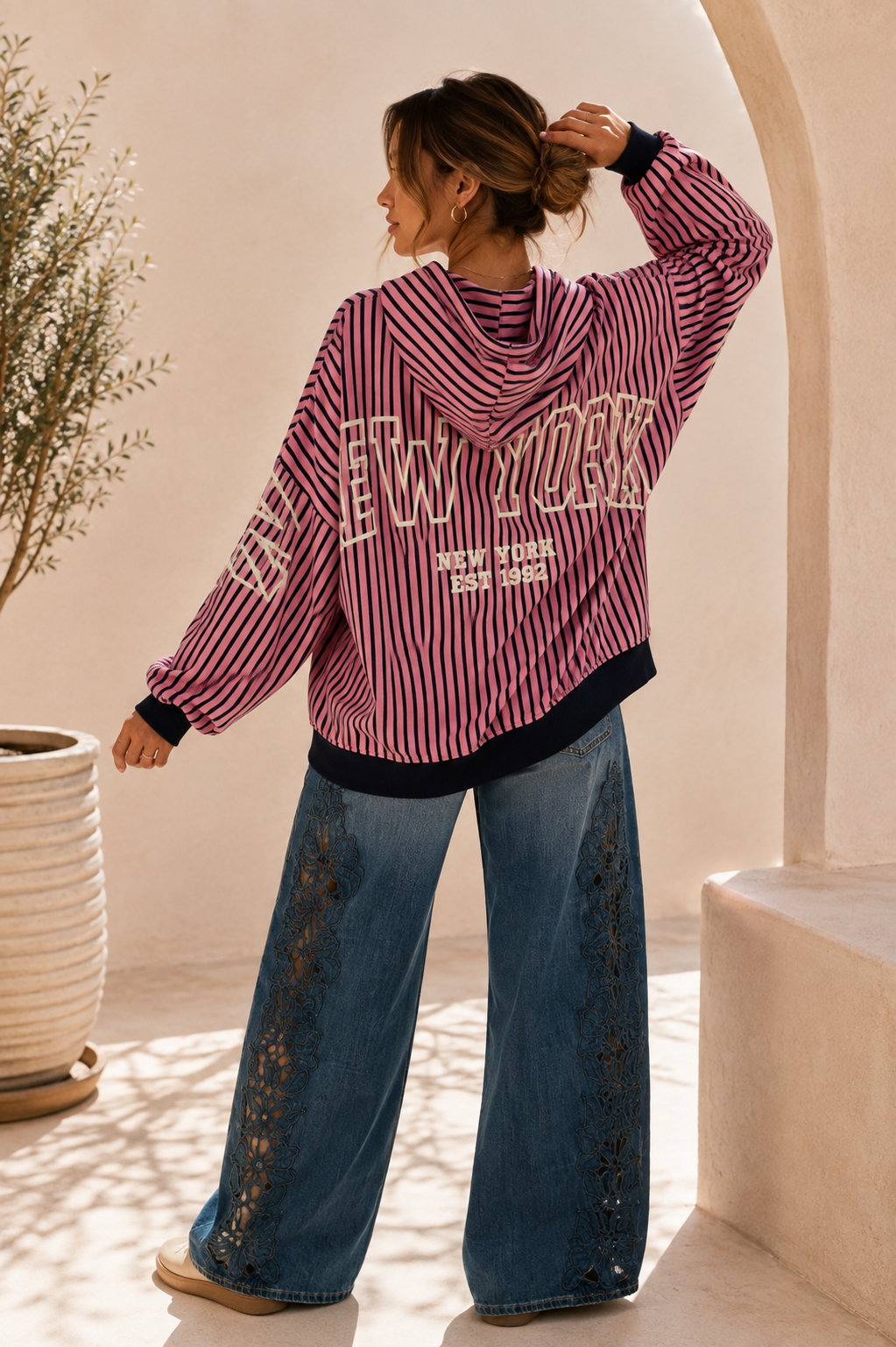 Hoodie Evania – New York Vibes im Streifen-Look Made in Italy 34-42/44