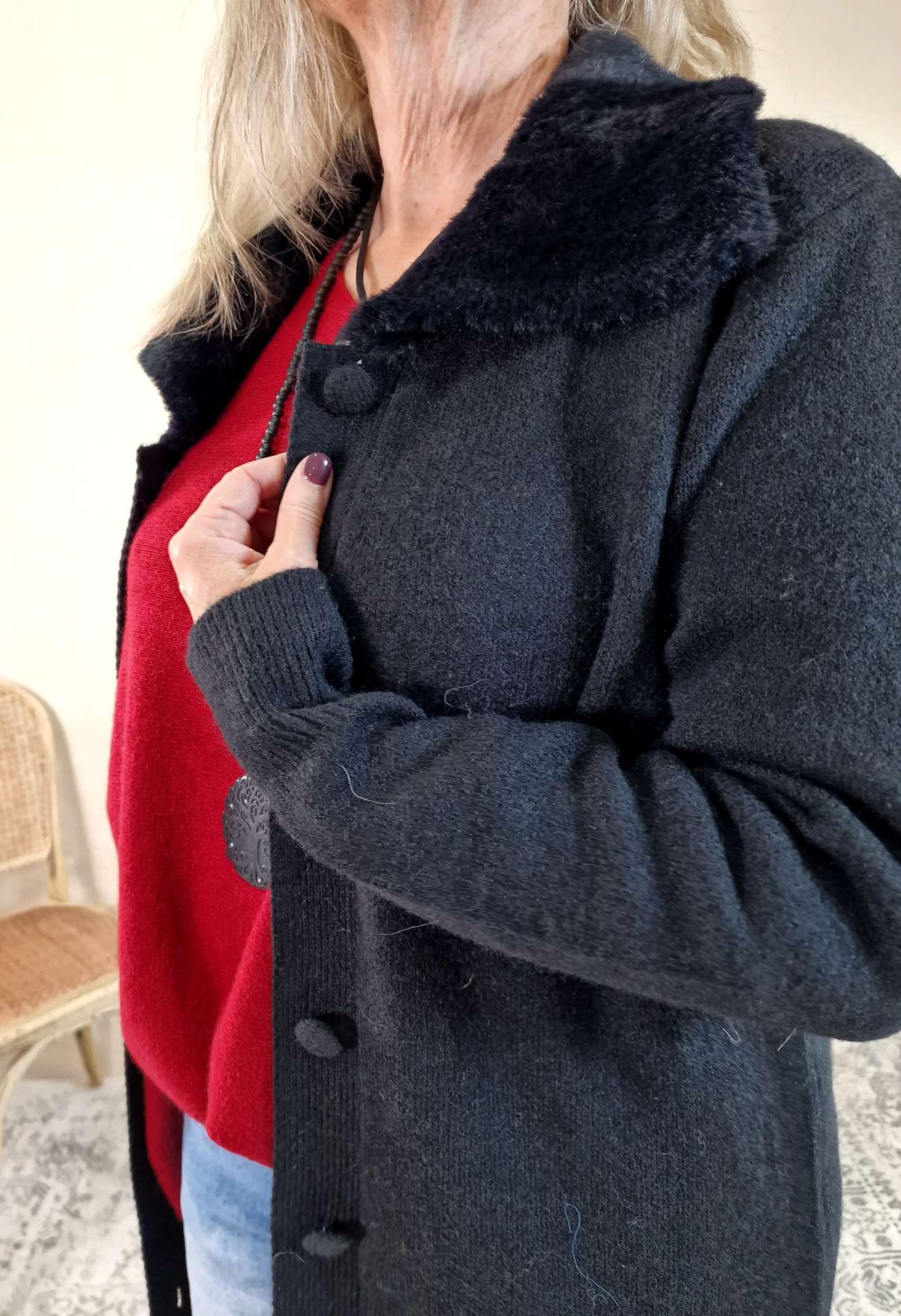 LUXURY KNIT COAT MIRINA SCHWARZ 34-42 Strickmantel Mantel Cardigen Italy Kollektion LUXURY KNIT COAT MIRINA SCHWARZ 34-42 Strickmantel Mantel Cardigen Italy Kollektion