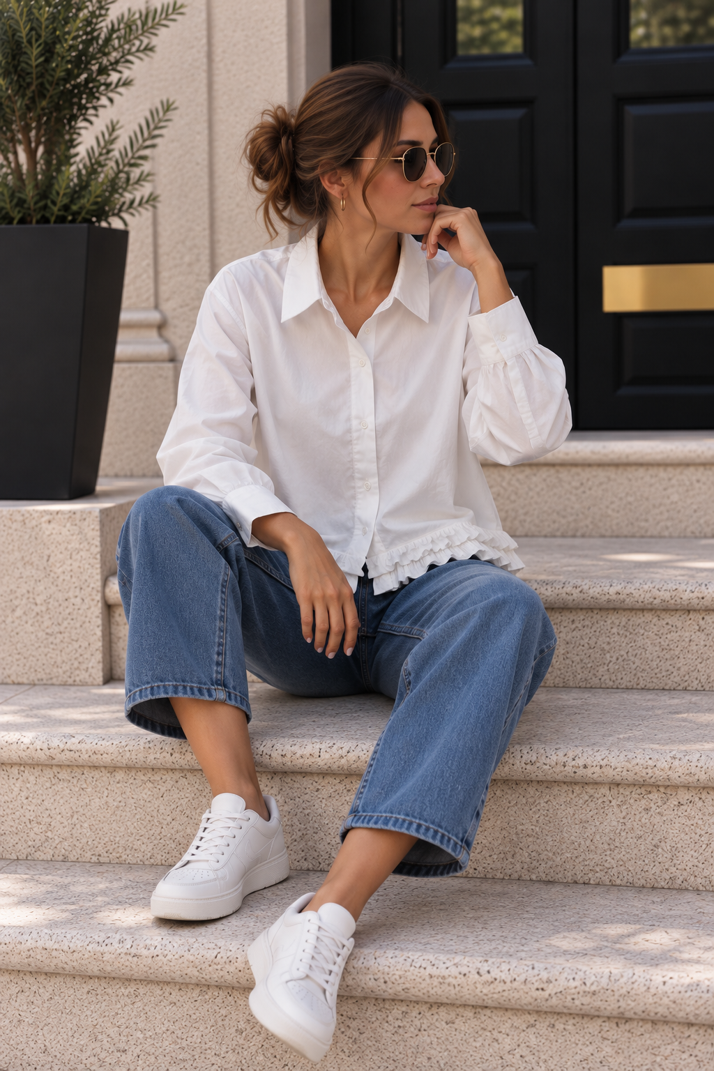 Baumwollbluse mit Rüschen I B0052 I Made in Italy 34-40