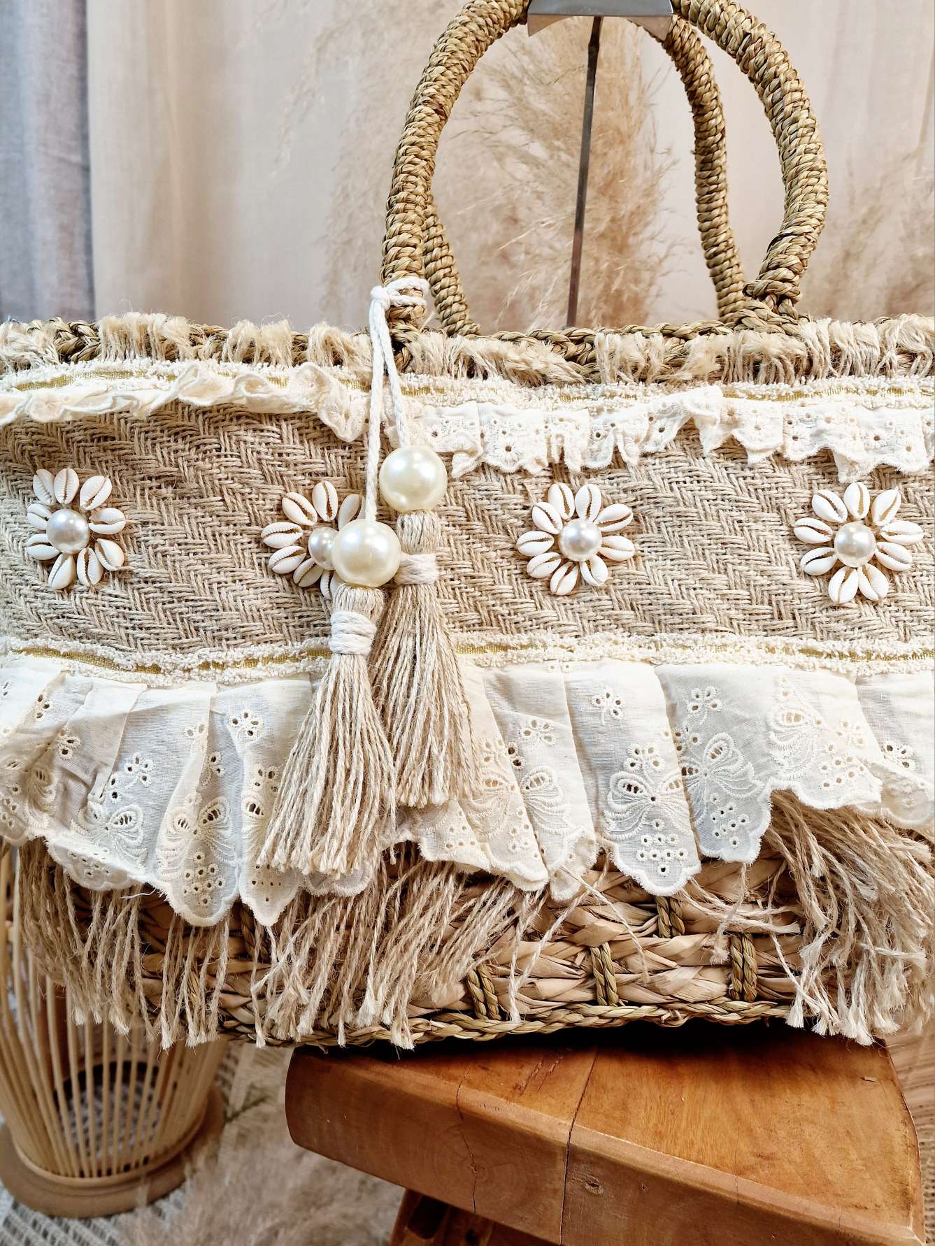 XXL BEACH BAG PANIA Italy Design Bohemian Tasche Beach Bag Basttasche Strand