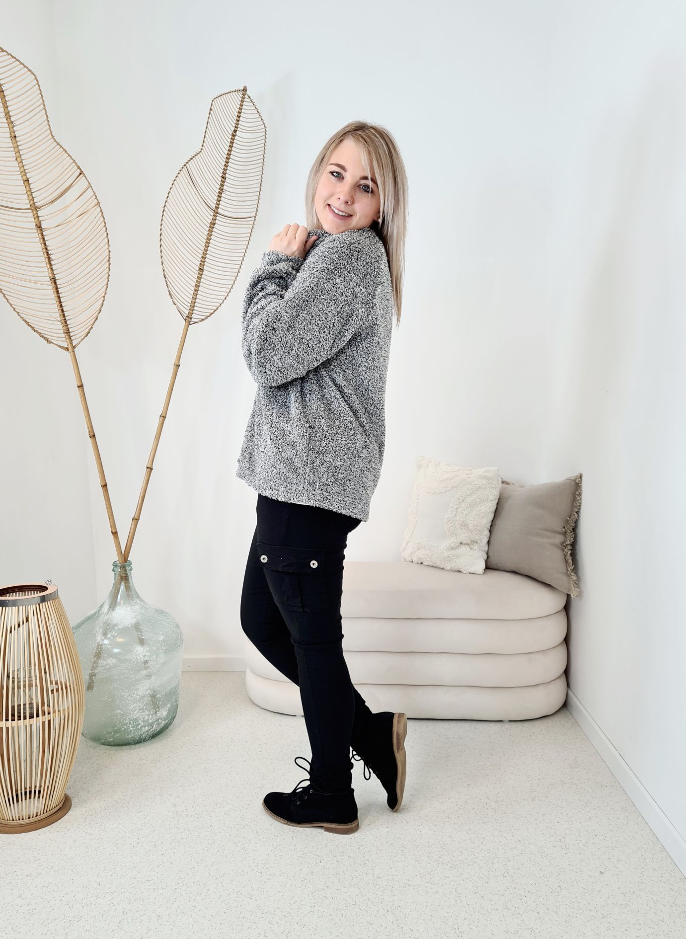 TEDDY JACKE ANETTE GRAU MELIERT Sweater Made in Italy 34-42 Longsleeve Pullover versch. Farben TEDDY JACKE ANETTE GRAU MELIERT Sweater Made in Italy 34-42 Longsleeve Pullover versch. Farben