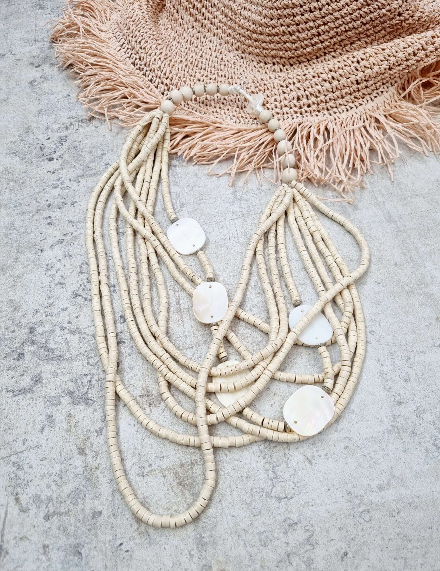 BOHO KETTE MURIEL NATUR Halskette Modeschmuck Italy Design Beach Neckless BOHO KETTE MURIEL NATUR Halskette Modeschmuck Italy Design Beach Neckless