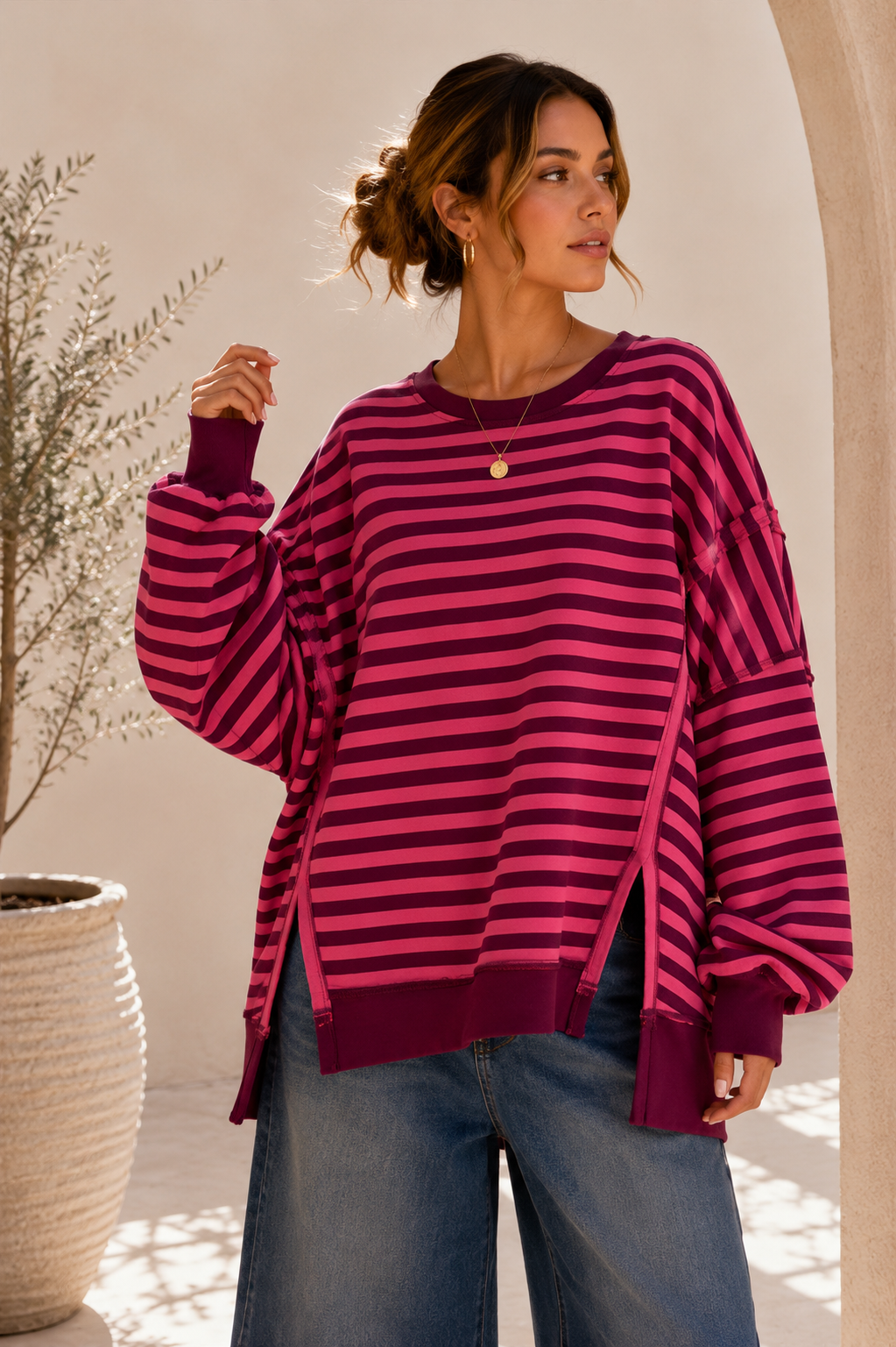 Sweater Charly mit Raw-Cut Details Stripes Made in Italy 34-44/46