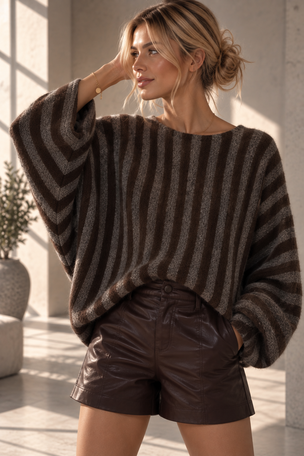 H00119 Oversize Fledermaus-Strickpullover mit Alpaka I 34-46/48 I Made in Italy
