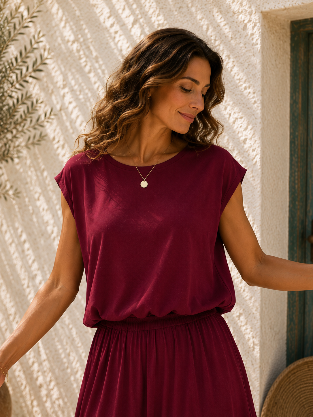 Basic T-Shirt Annalisa mit Gummibund Uni Made in Italy 34-40/42