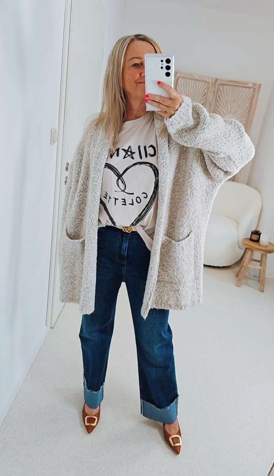 BOUCLE KNIT CARDIGAN MIRIAM SHORT 34-42 Made in Italy kurze Strick Jacke Oversize BOUCLE KNIT CARDIGAN MIRIAM SHORT 34-42 Made in Italy kurze Strick Jacke Oversize
